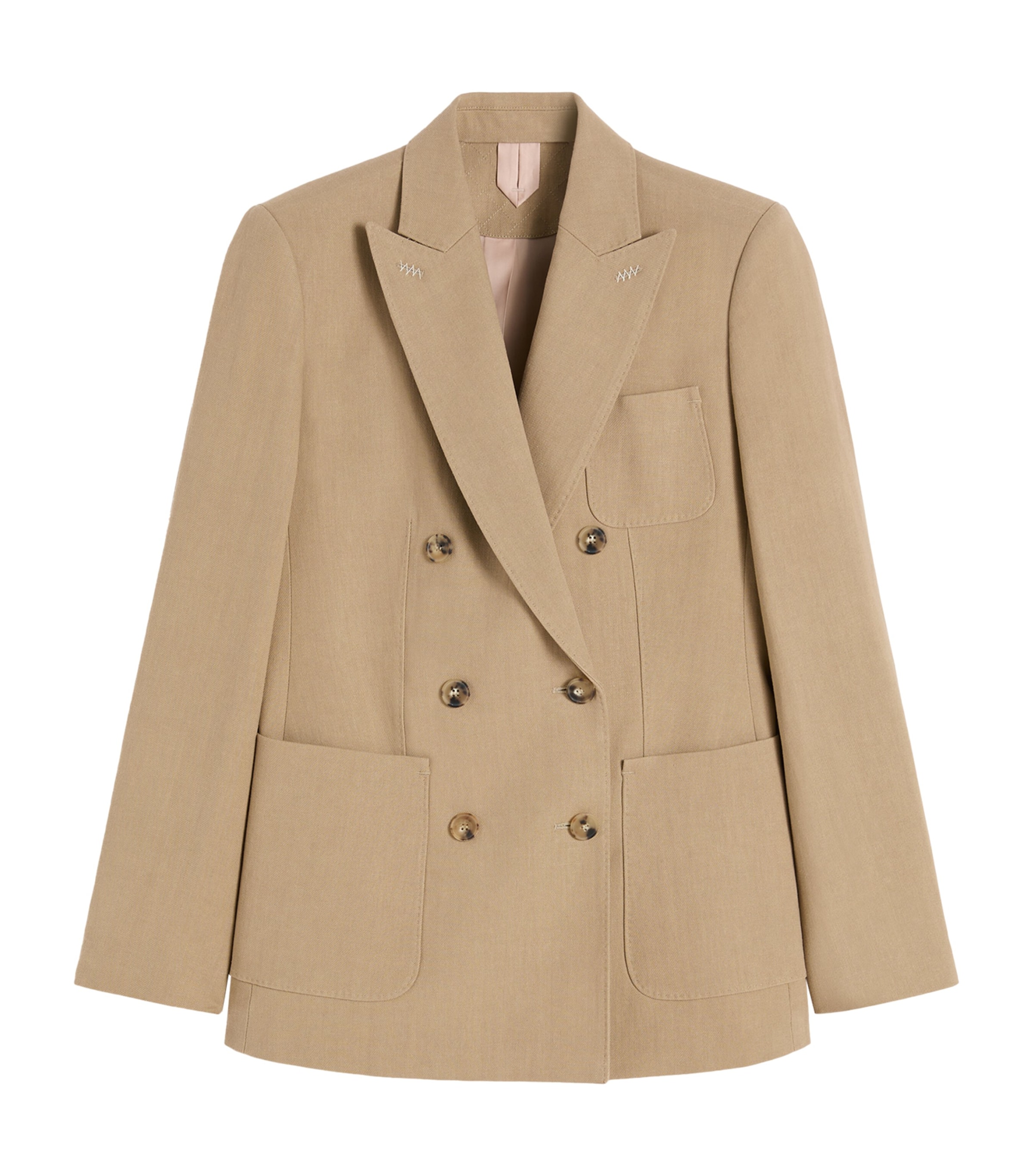 Max Mara Womens Linen Double-Breasted Blazer Desert Image 1