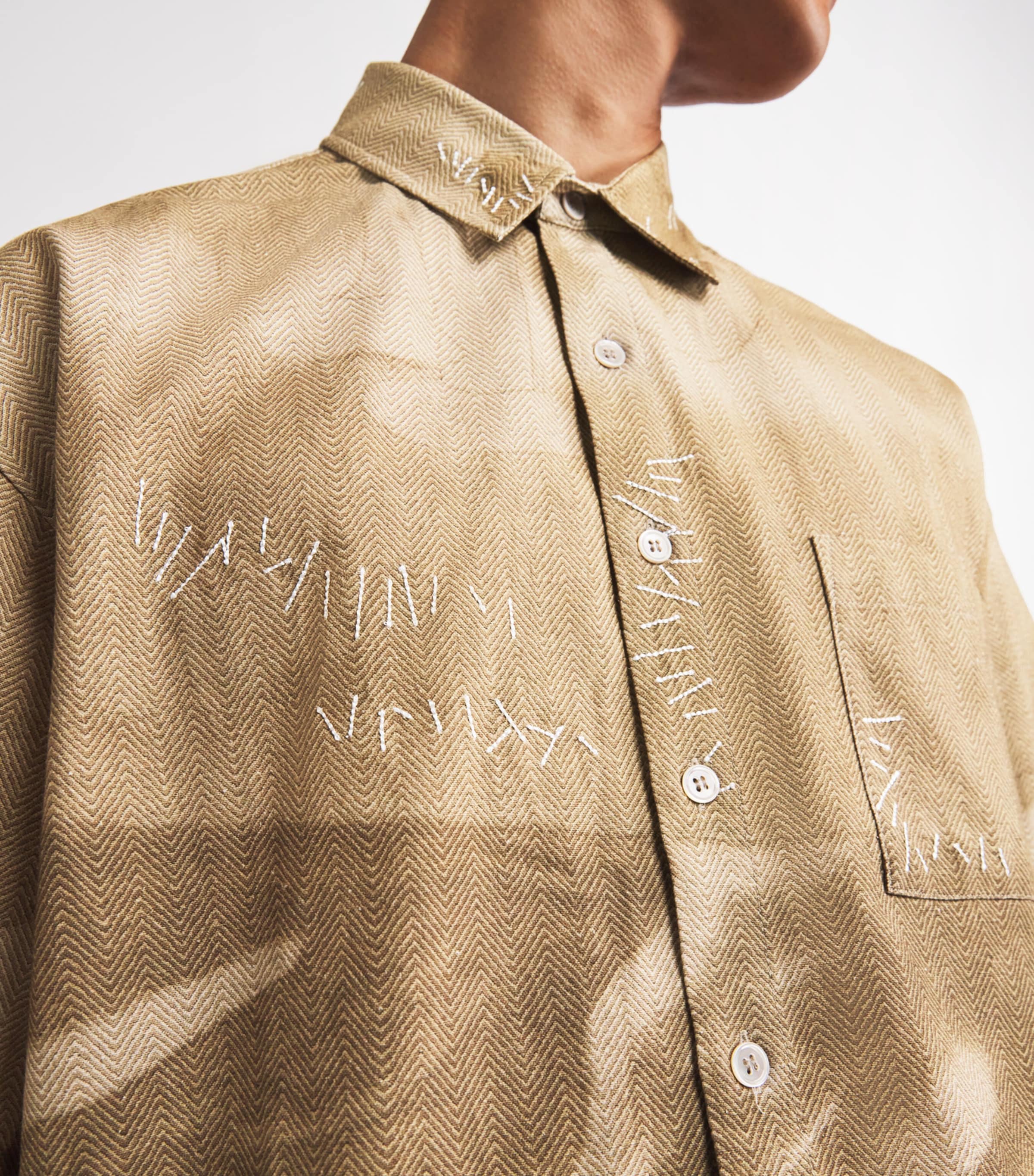 Exposed Stitching Shirt BEIGE Image 6