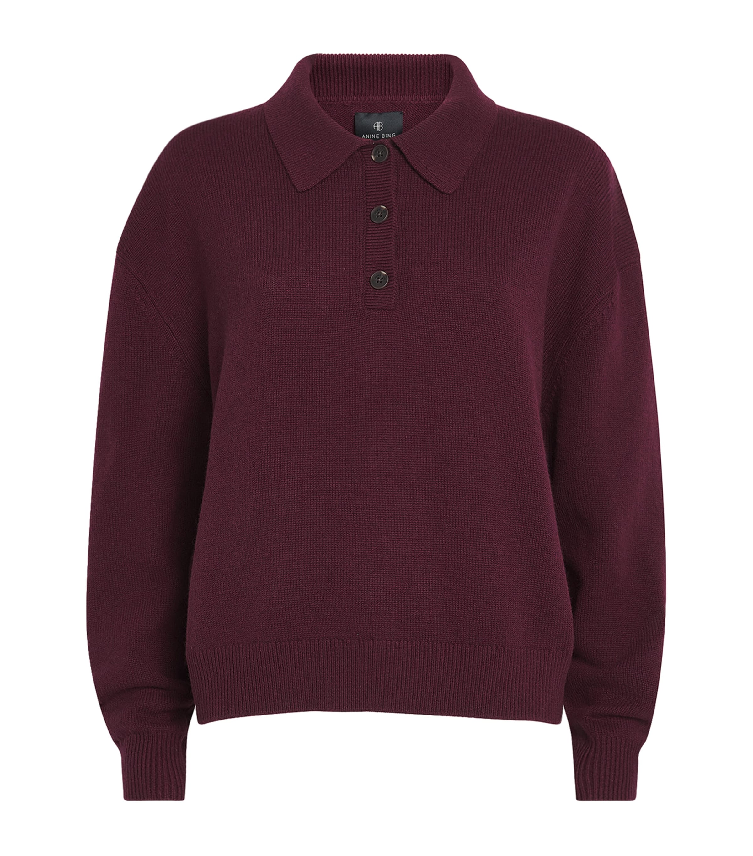 ANINE BING Womens Cashmere Lee Polo Sweater Burgundy Image 1