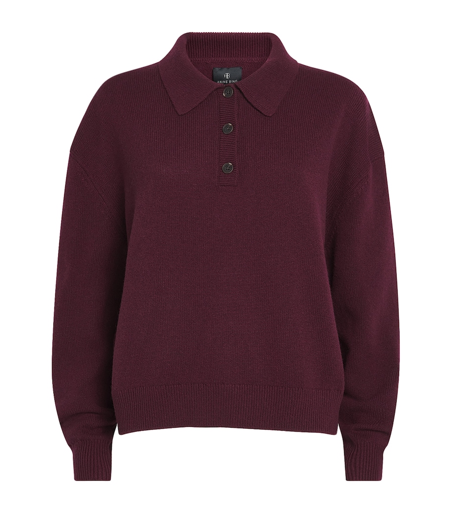 ANINE BING Womens Cashmere Lee Polo Sweater Burgundy Image 1