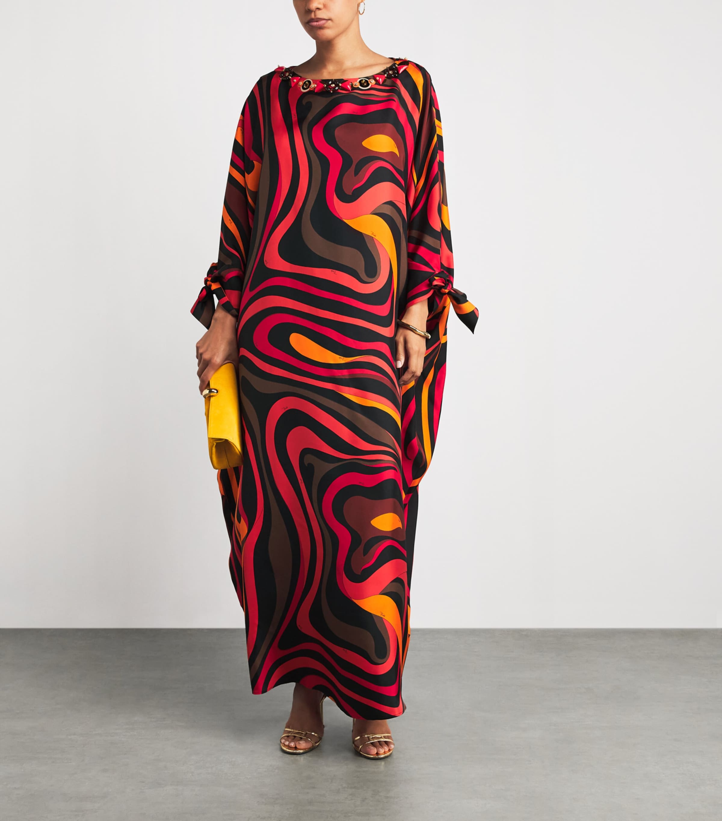 PUCCI Womens Silk Marmo Print Kaftan Orange Image 2
