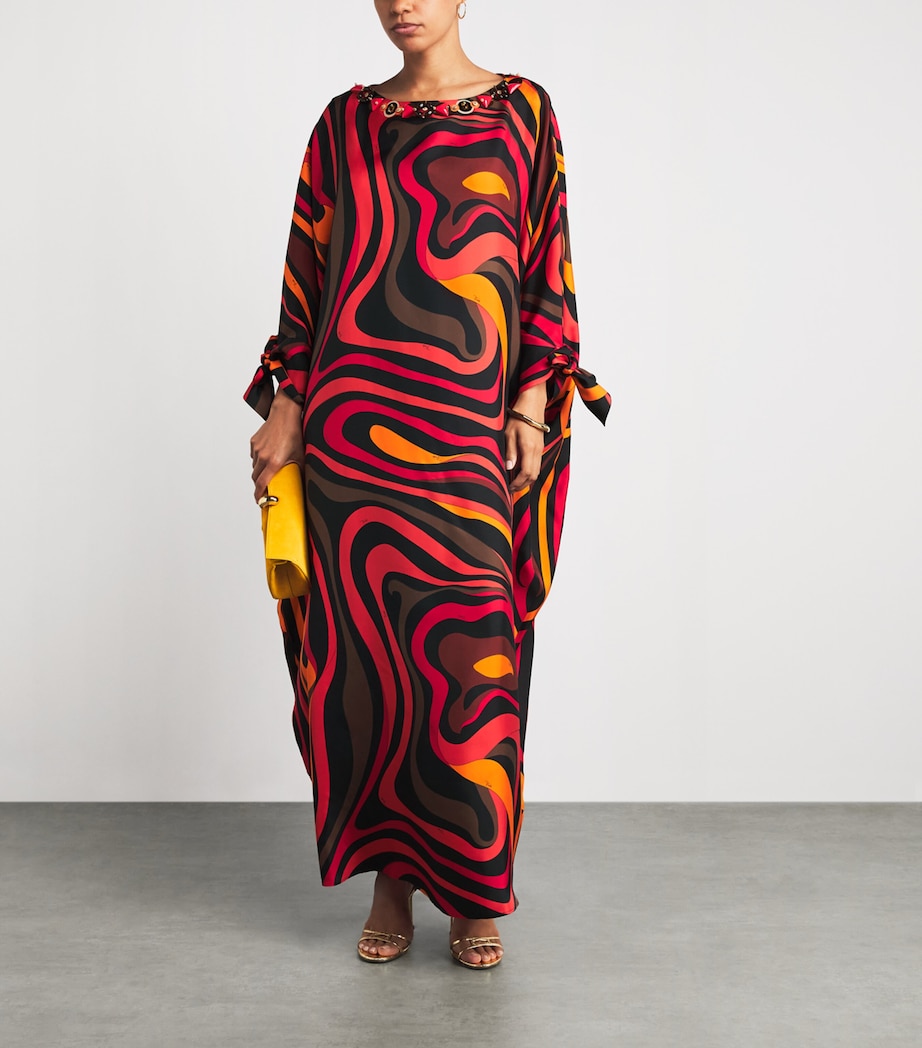 PUCCI Womens Silk Marmo Print Kaftan Orange Image 2