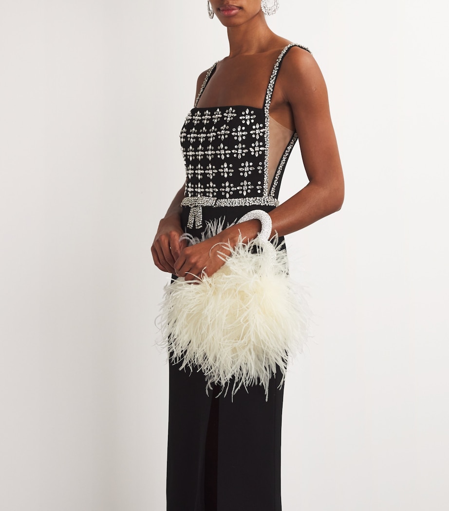 L'Alingi Crystal-Embellished Feather Clutch Bag White Image 5