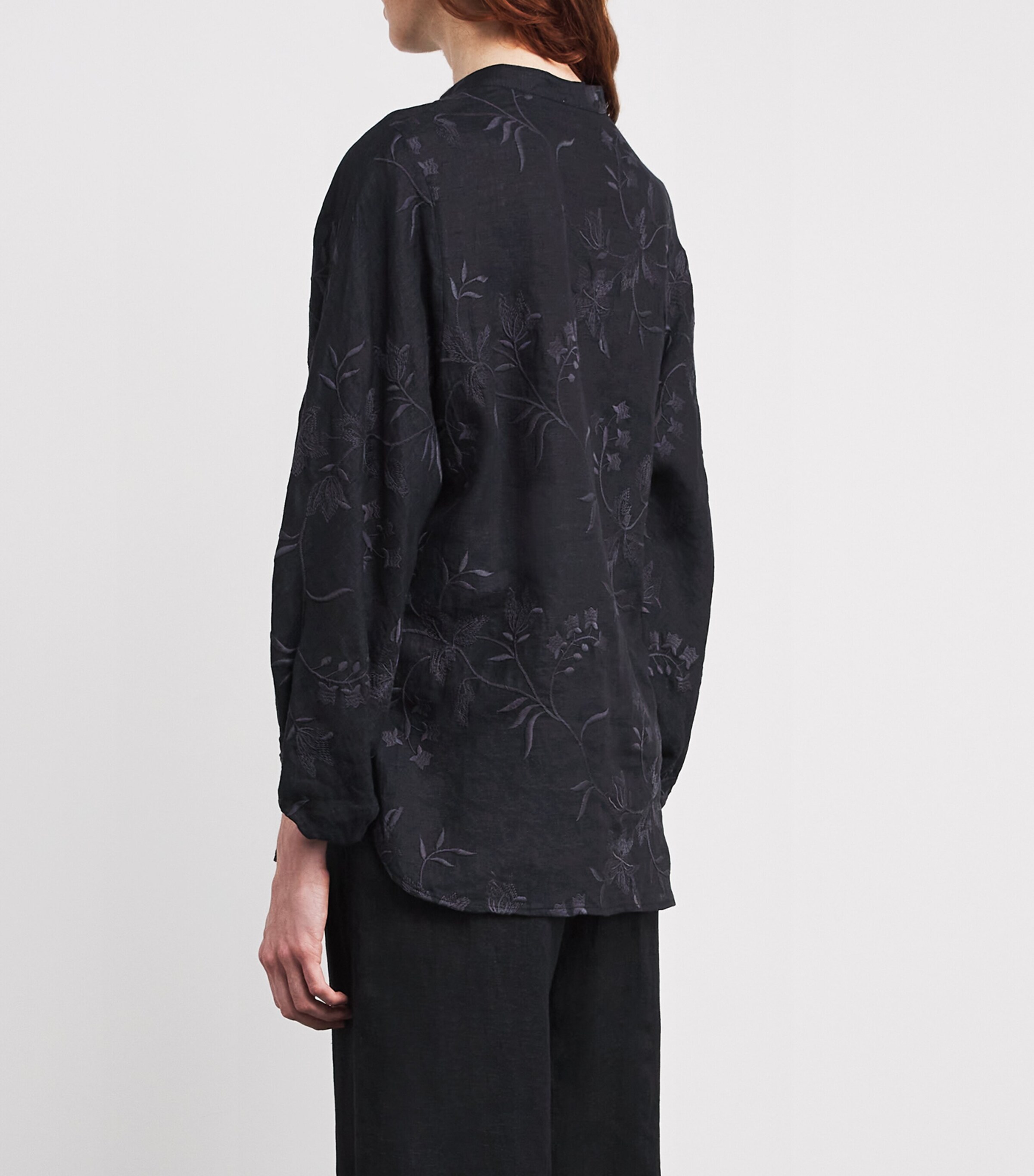 x Harrods Linen Floral-Embroidered Blouse NERO Image 4