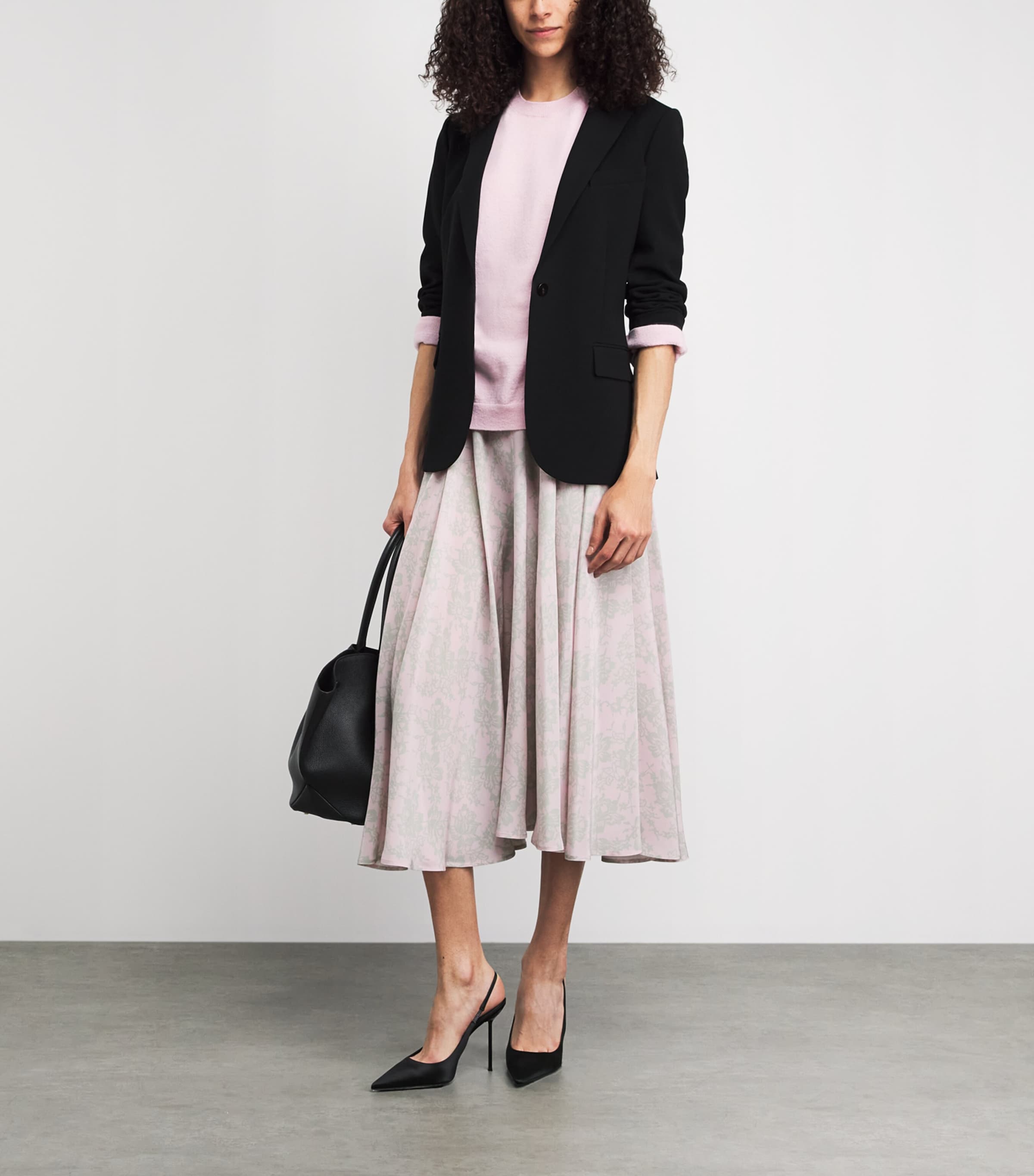 BITE Studios Womens Silk Floral Miren Midi Skirt Rose Pink Image 2