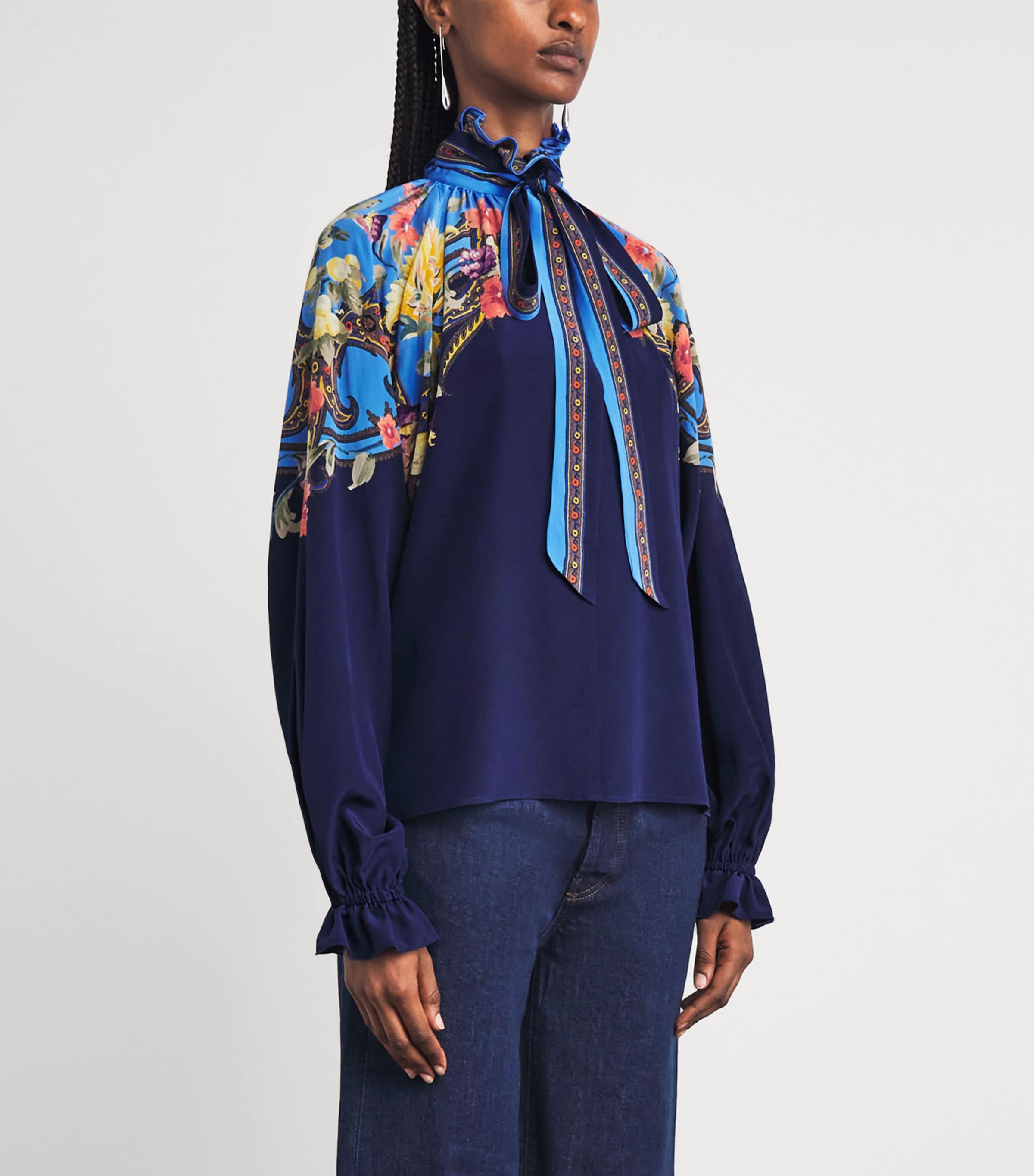Etro Womens Silk Floral Blouse Print/blue Bs Image 4