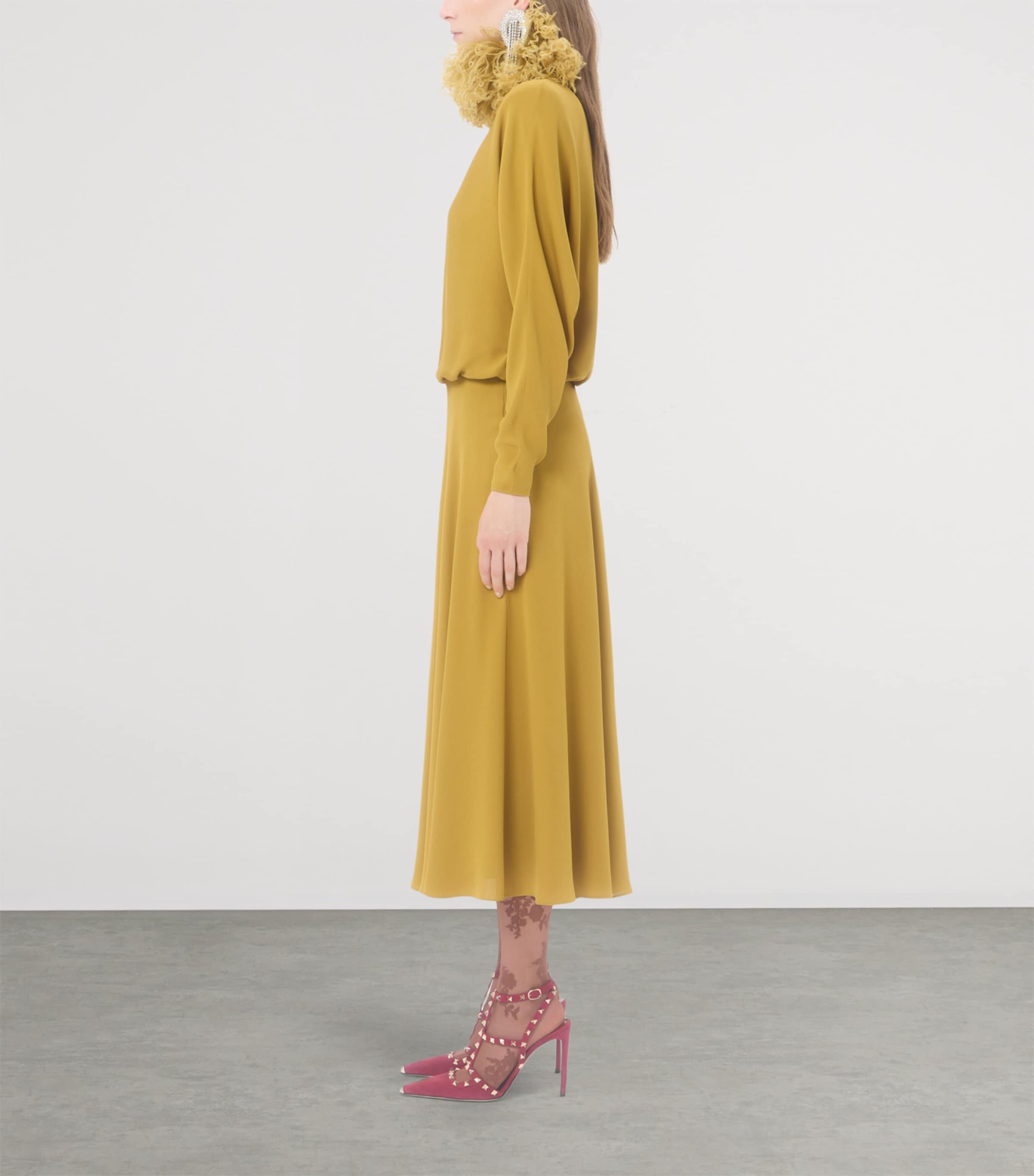 Valentino Womens Silk Feather-Trim Midi Dress Image 4