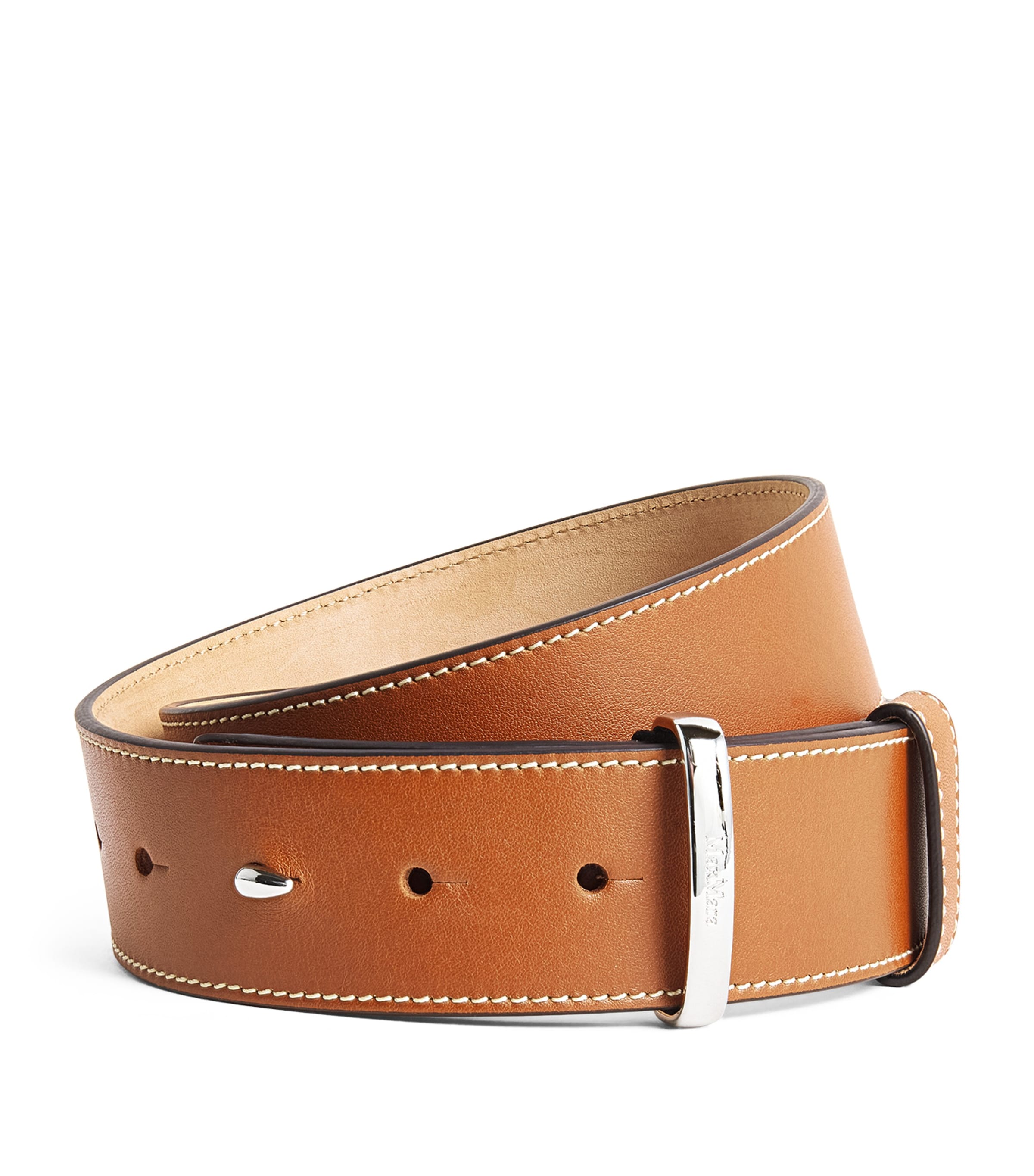 Shop Max Mara Calfskin Twin-buckle Belt In Brown
