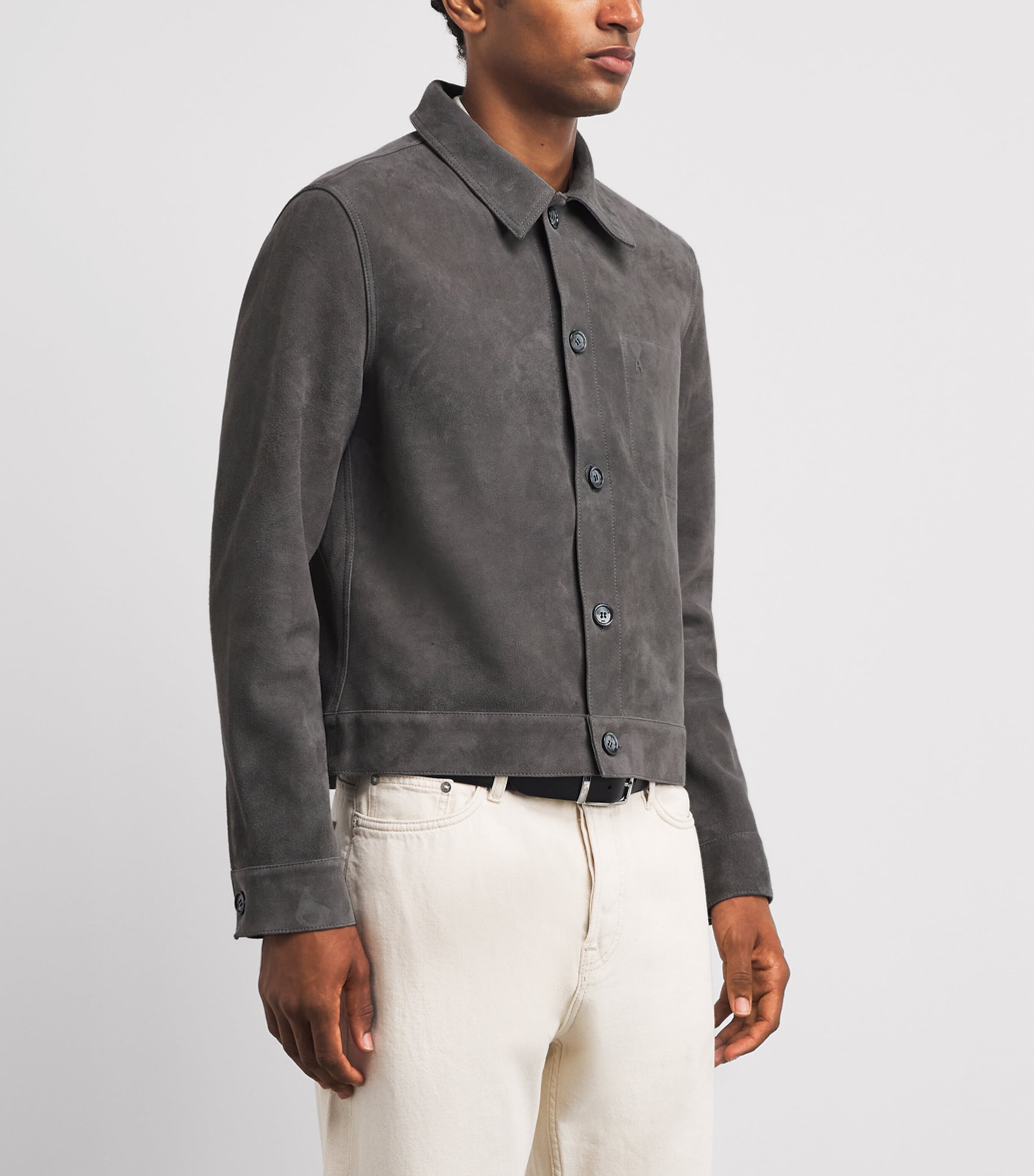 AMI Paris Mens Suede Logo Jacket Carbone Image 4