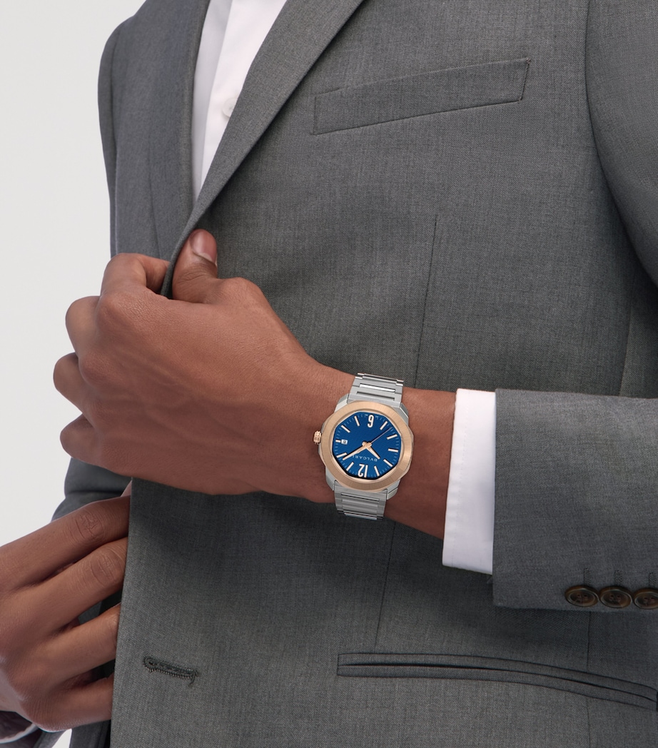 Stainless Steel and Rose Gold Octo Roma Watch 41mm BLUE Image 11