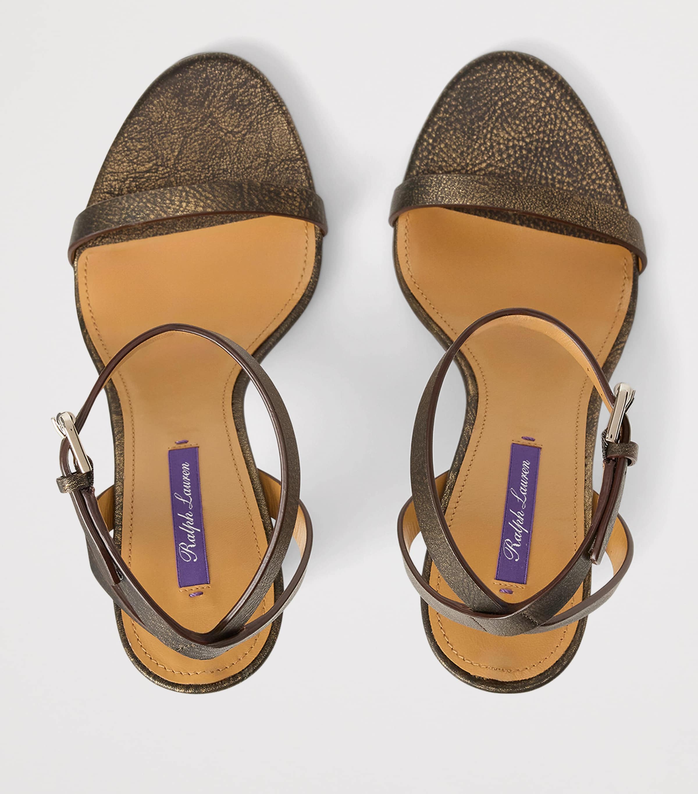 Ralph Lauren Collection Leather Graison Heeled Sandals 95 Bronze Image 4