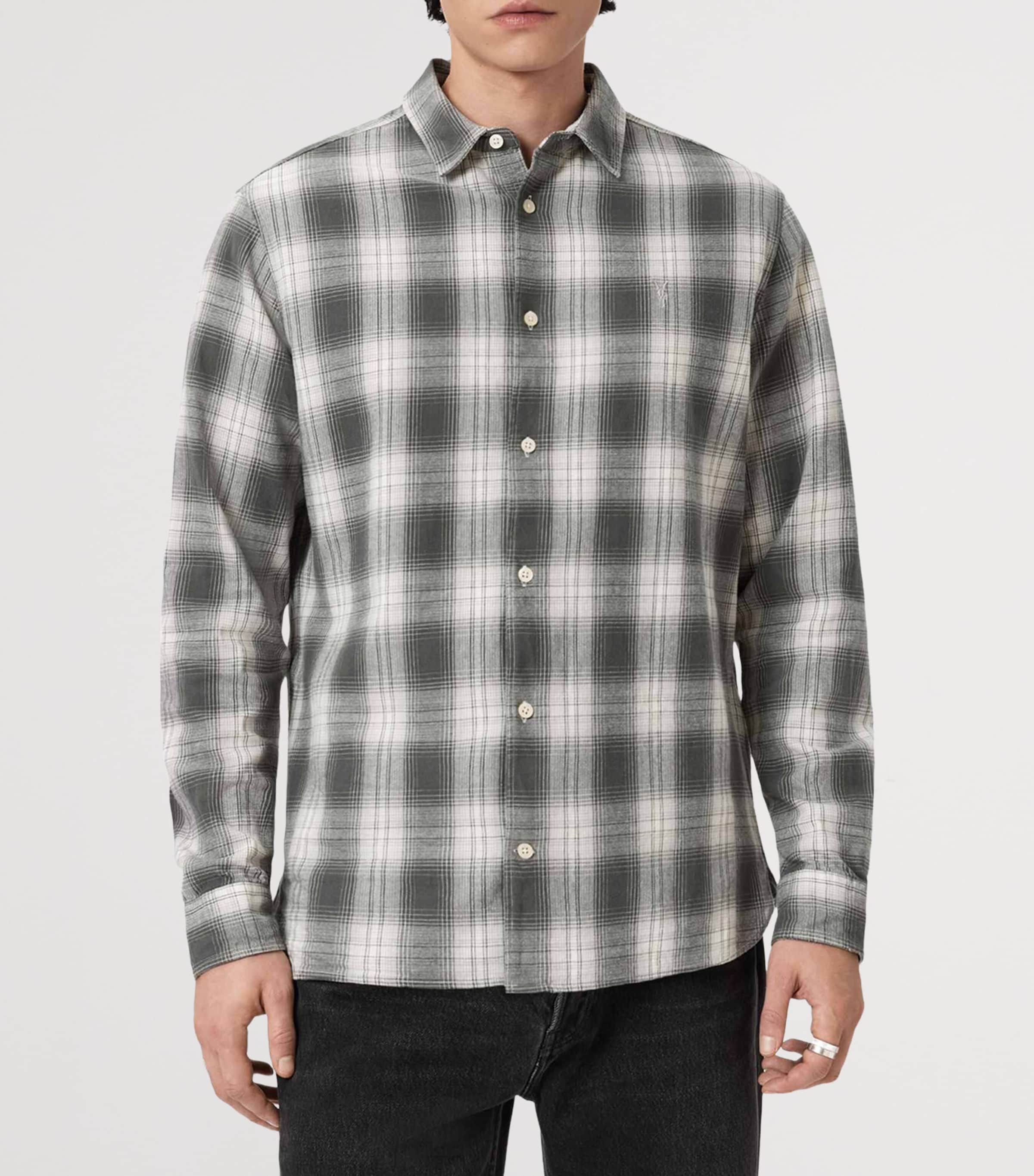 AllSaints Mens Organic Cotton Kelby Shirt Clouded Grey Image 5
