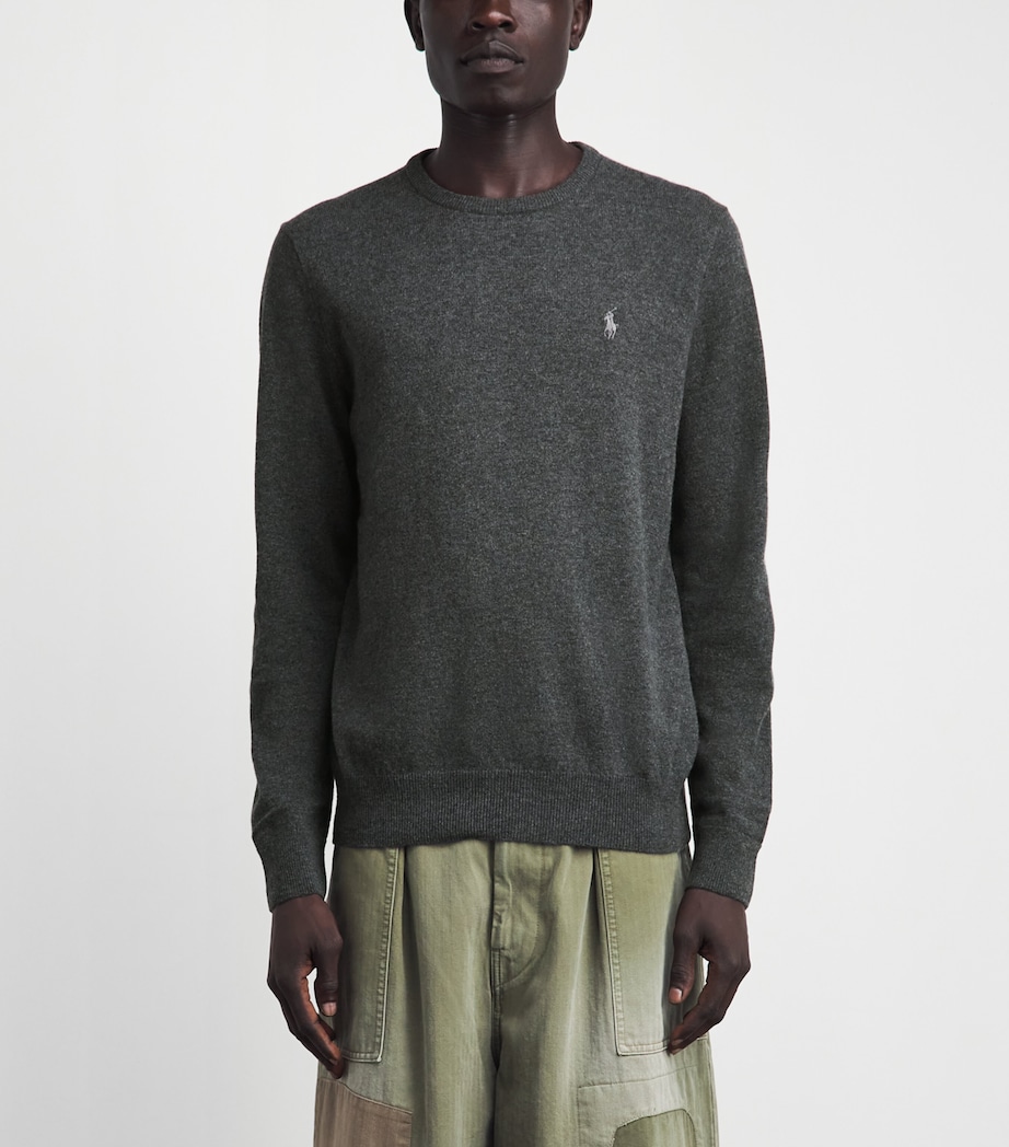 Polo Ralph Lauren Mens Wool Polo Pony Sweater Dark Charcoal Hther Image 4
