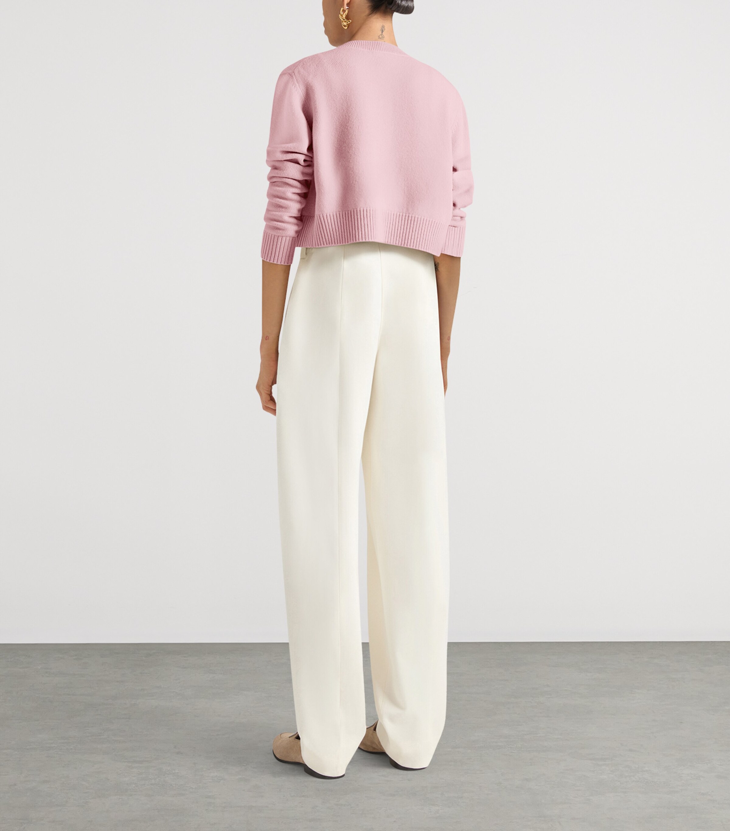 Wool and Cashmere Logo Cardigan LIGHT PINK Image 3