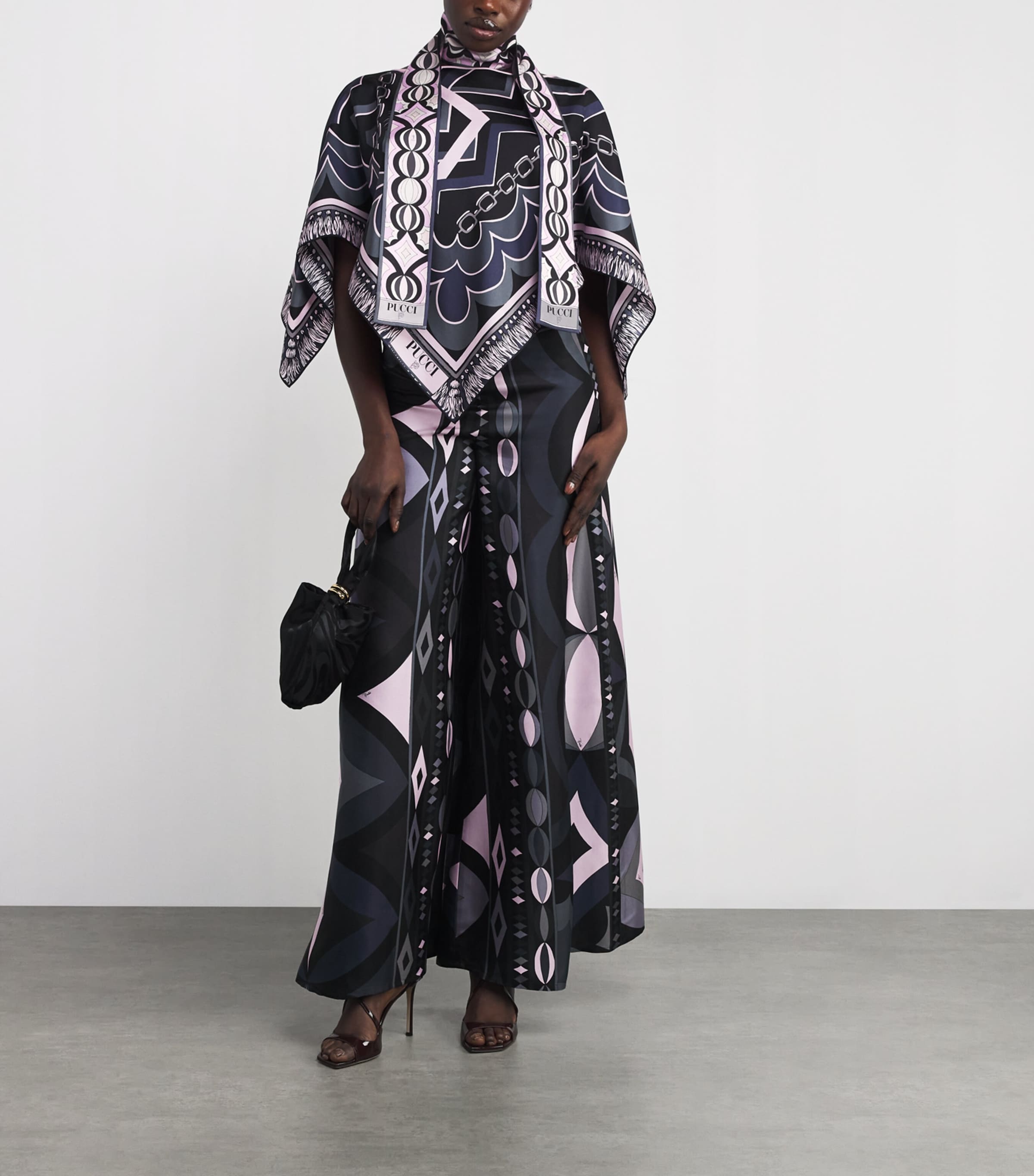 Silk Printed Scarf 1/BLACK PINK Image 4