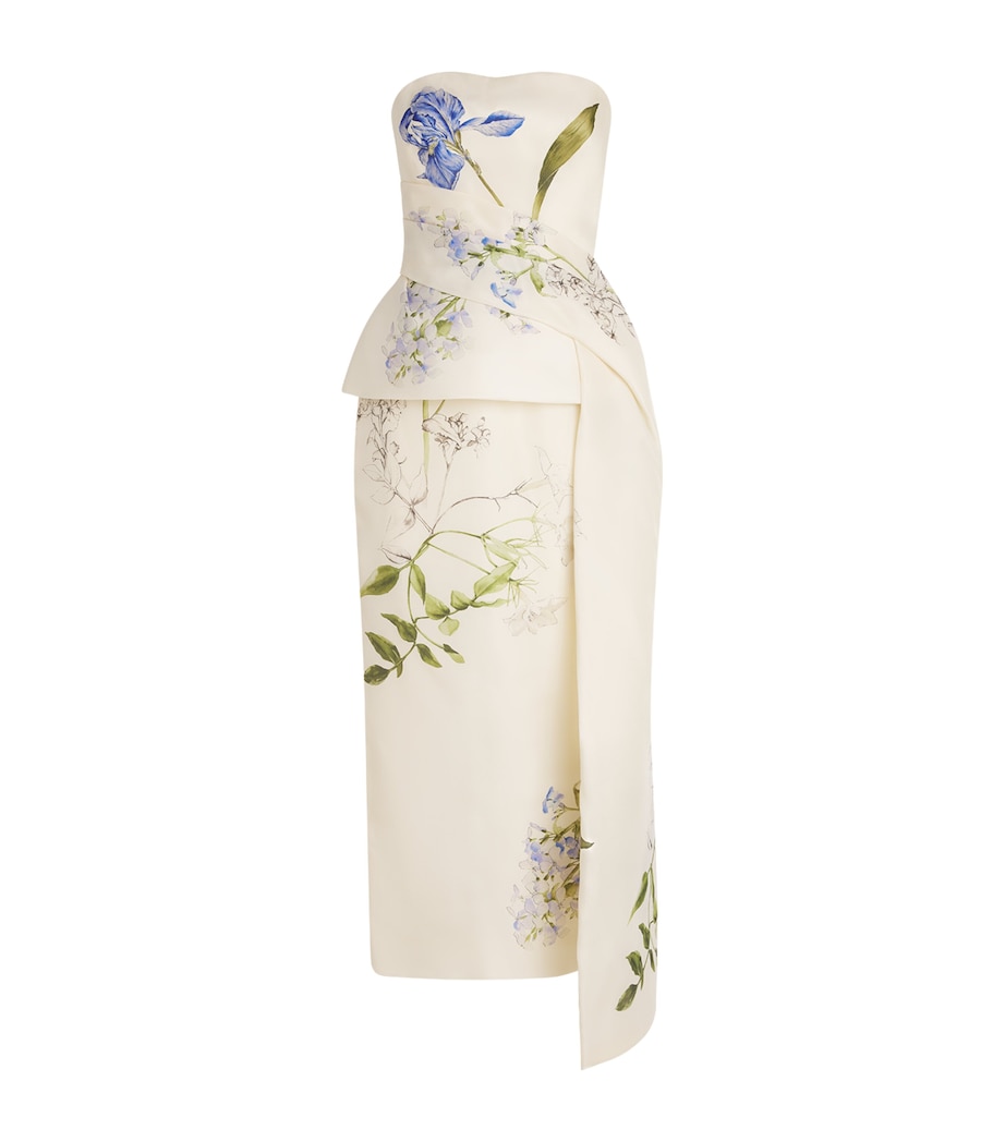 Monique Lhuillier Womens Silk Floral Peplum Gown Ivory Multi Image 1