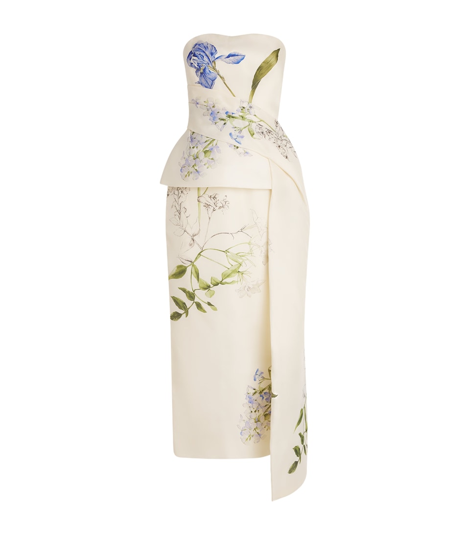 Monique Lhuillier Silk Floral Peplum Gown Ivory Multi