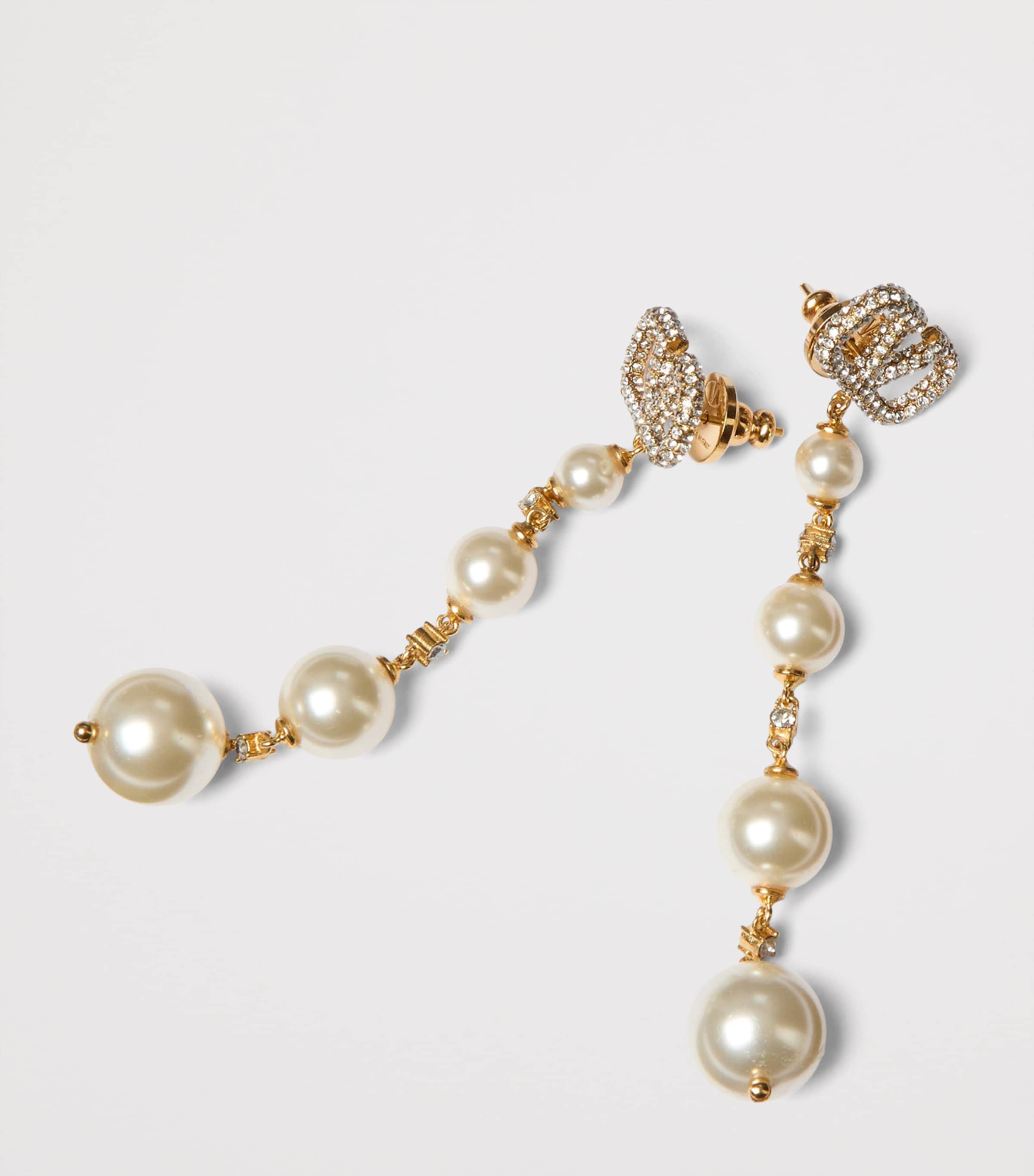 Embellished VLogo and Faux Pearl Drop Earrings Y49 Image 3