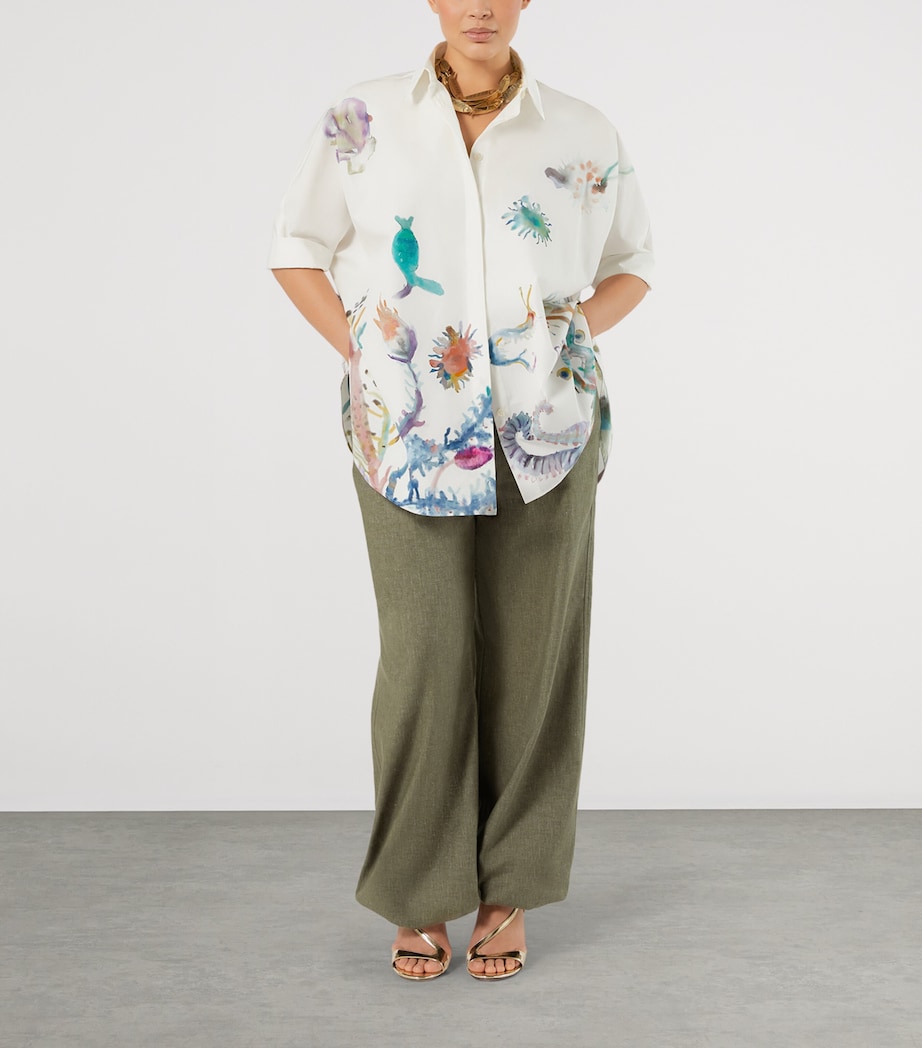 Marina Rinaldi Womens Cotton-Linen-Blend Wide-Leg Trousers Kaki Image 2