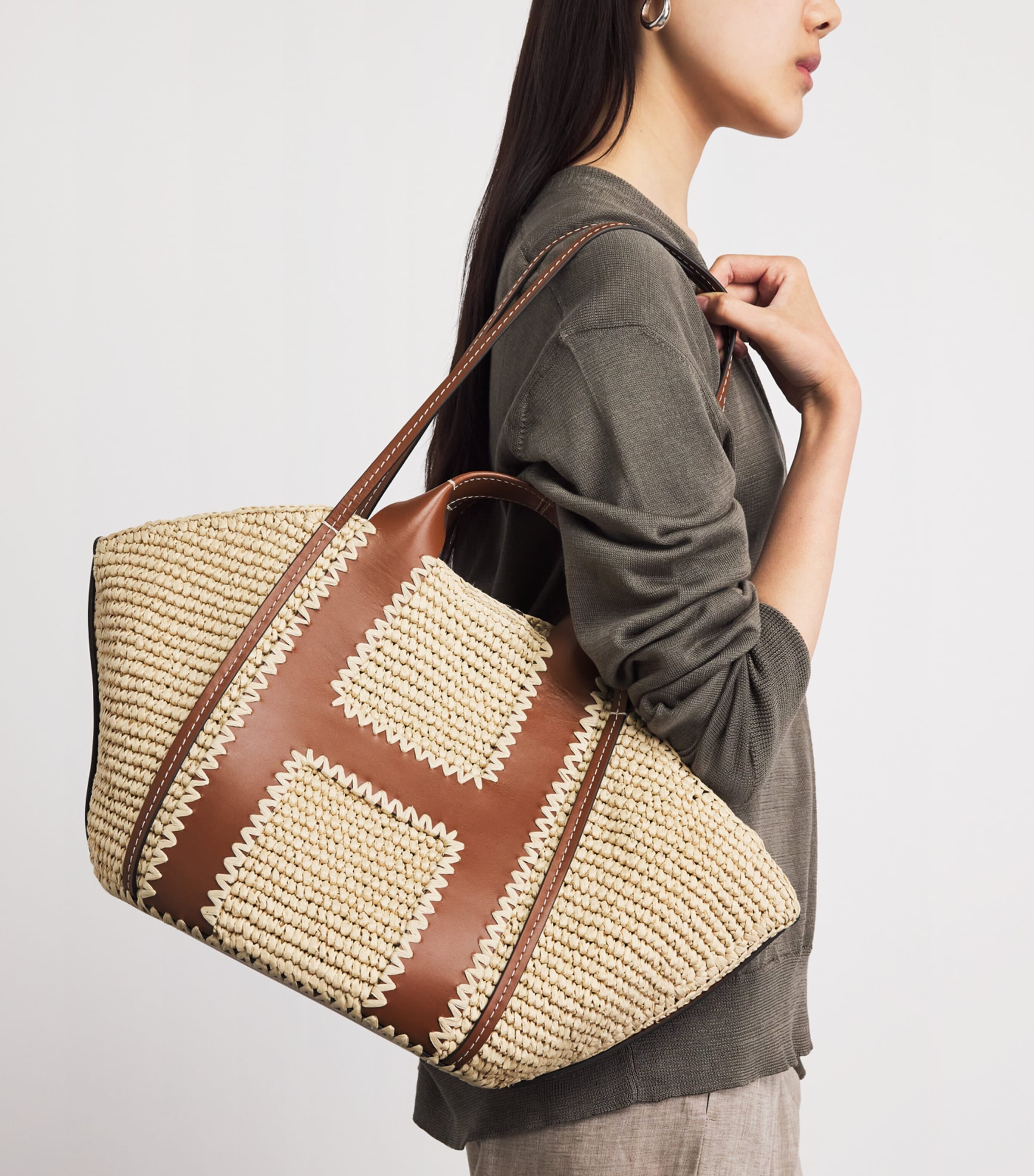 Harrods Large Raffia Tote Bag Neutral Image 4