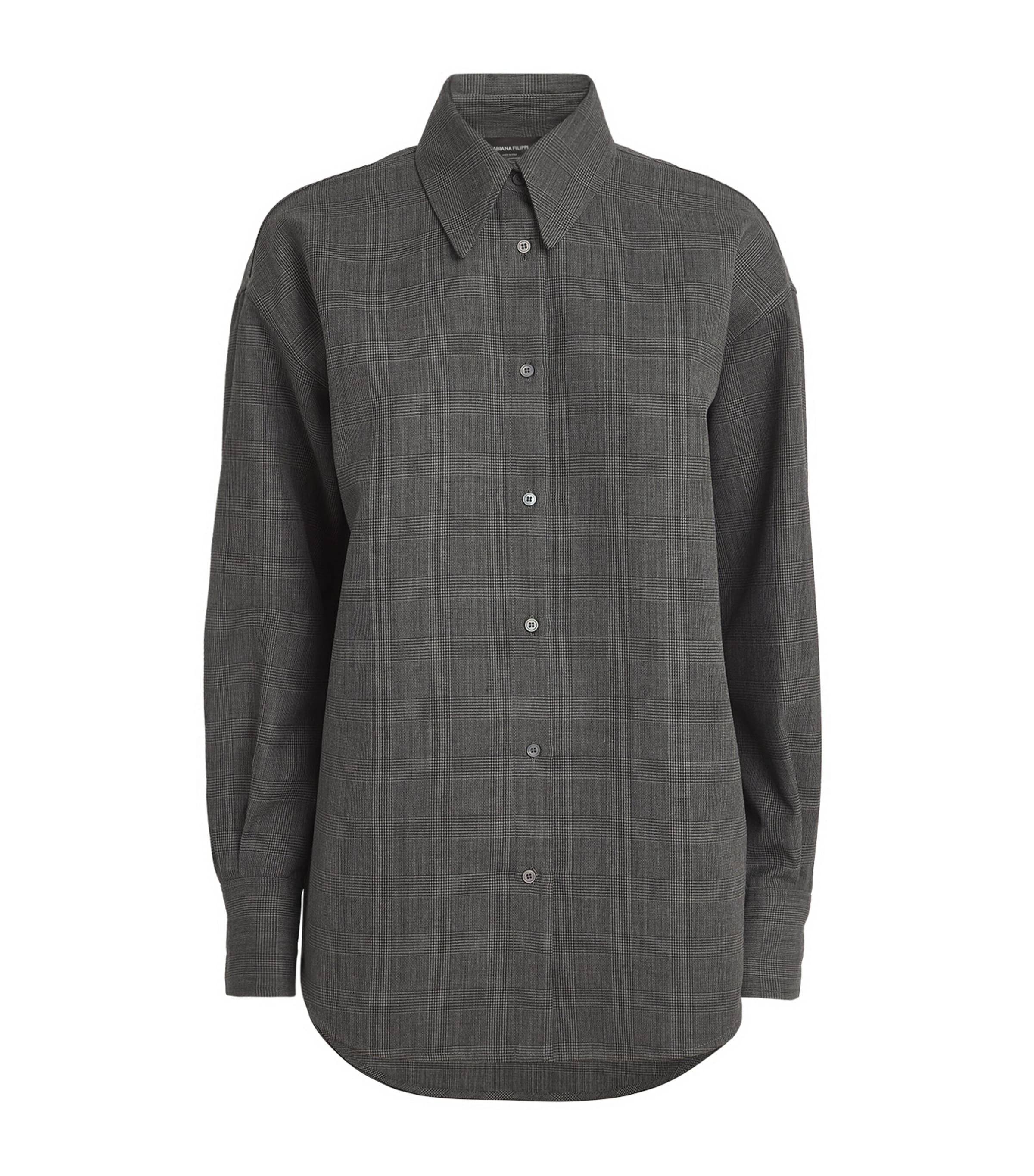 Shop Fabiana Filippi Prince Of Wales Boyfriend Shirt In Grey