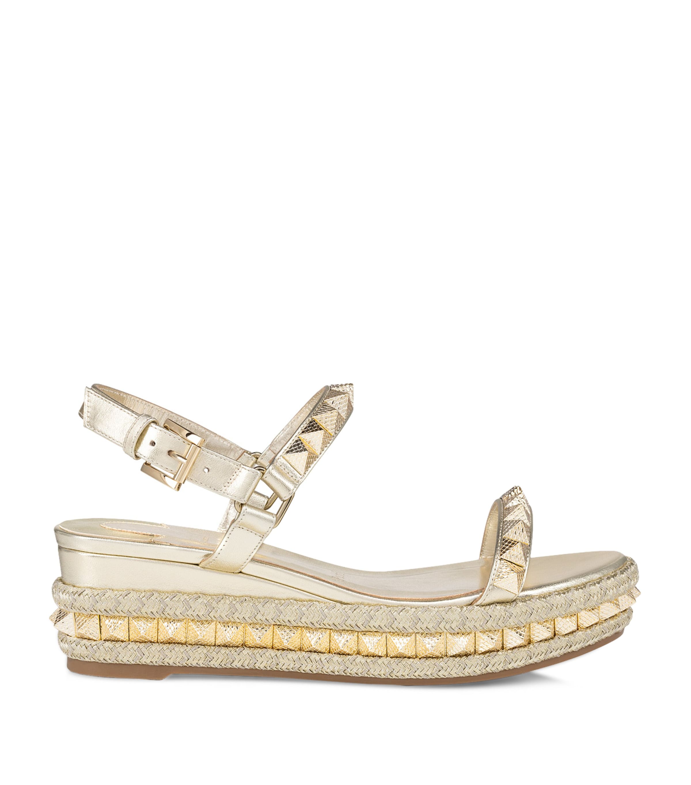 Shop Christian Louboutin Pyraclou Metallic Leather Espadrille Sandals 70 In Gold