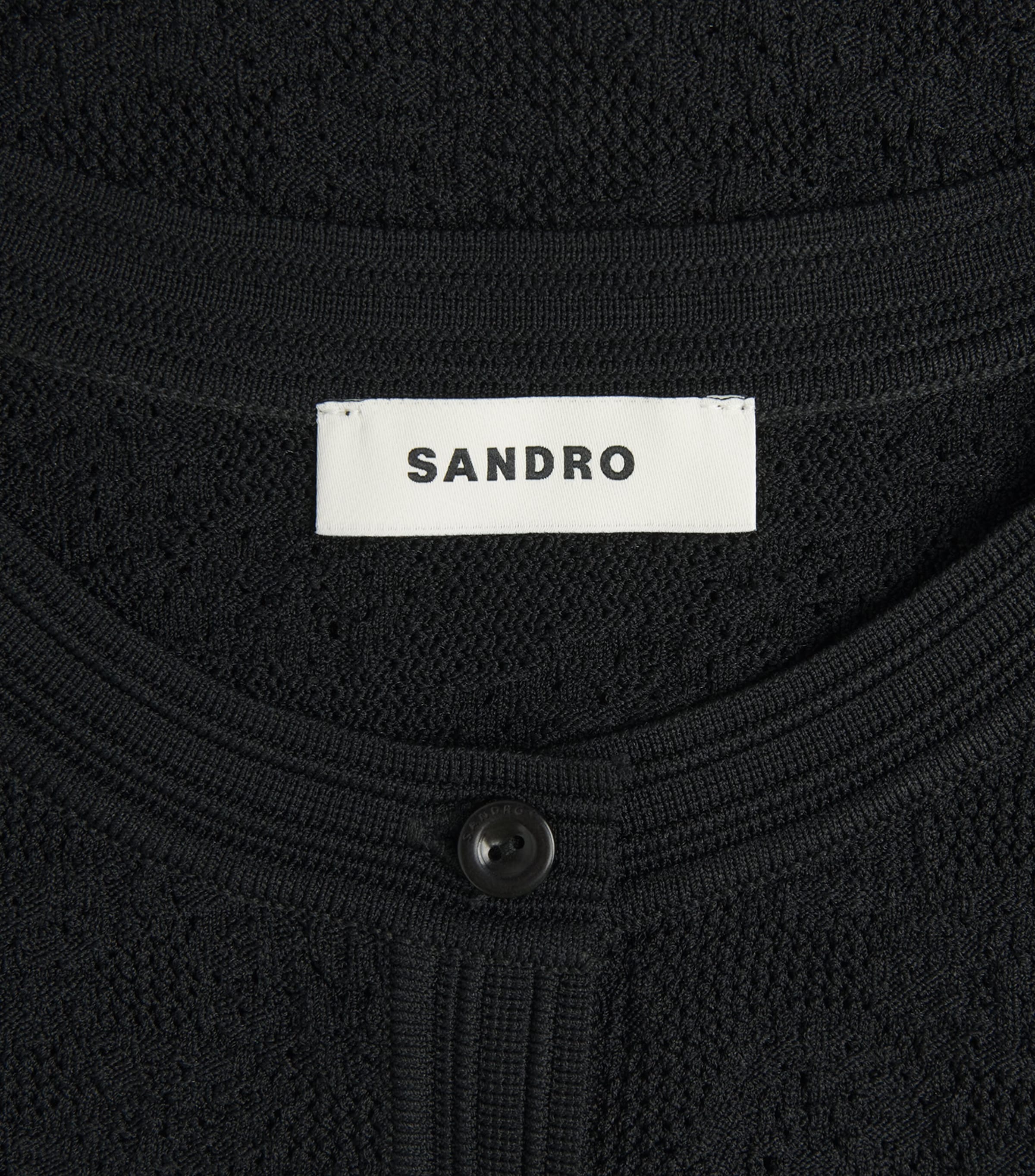 Sandro Paris Womens Pointelle-Knit Cropped Cardigan Black Image 6