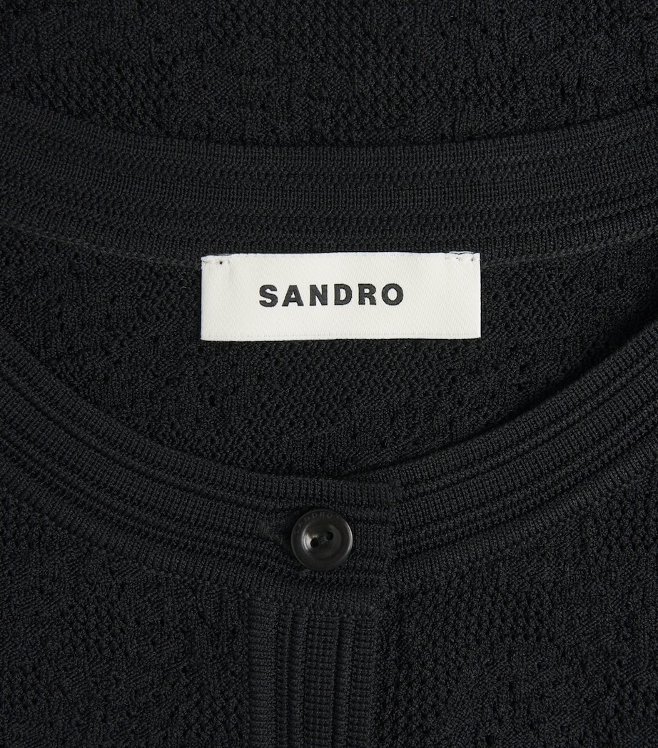Sandro Paris Womens Pointelle-Knit Cropped Cardigan Black Image 6