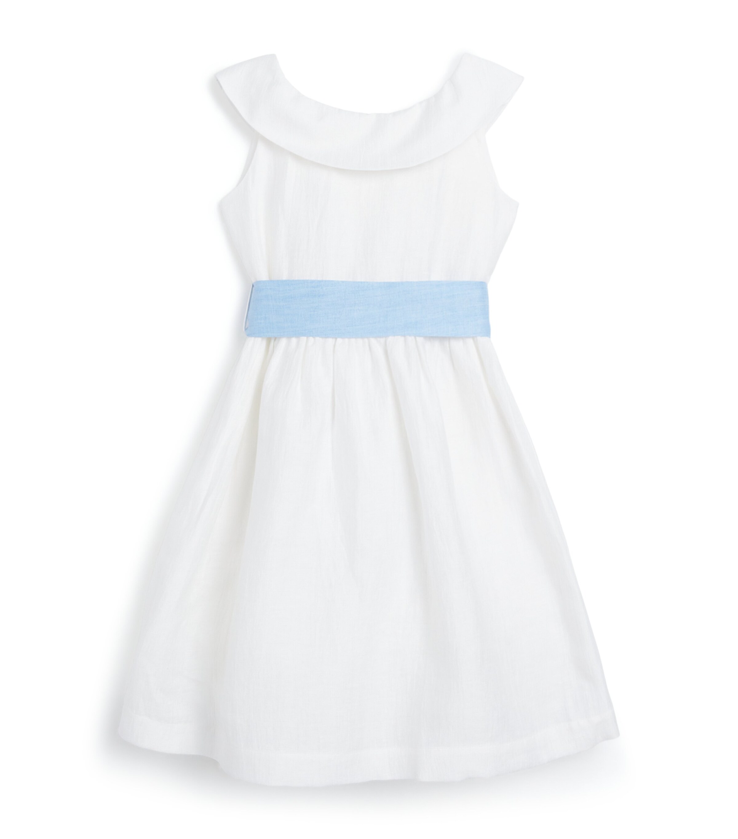 Il Gufo Linen-Blend Bow-Belt Dress (4-12 Years) Milk/light Blue Image 1