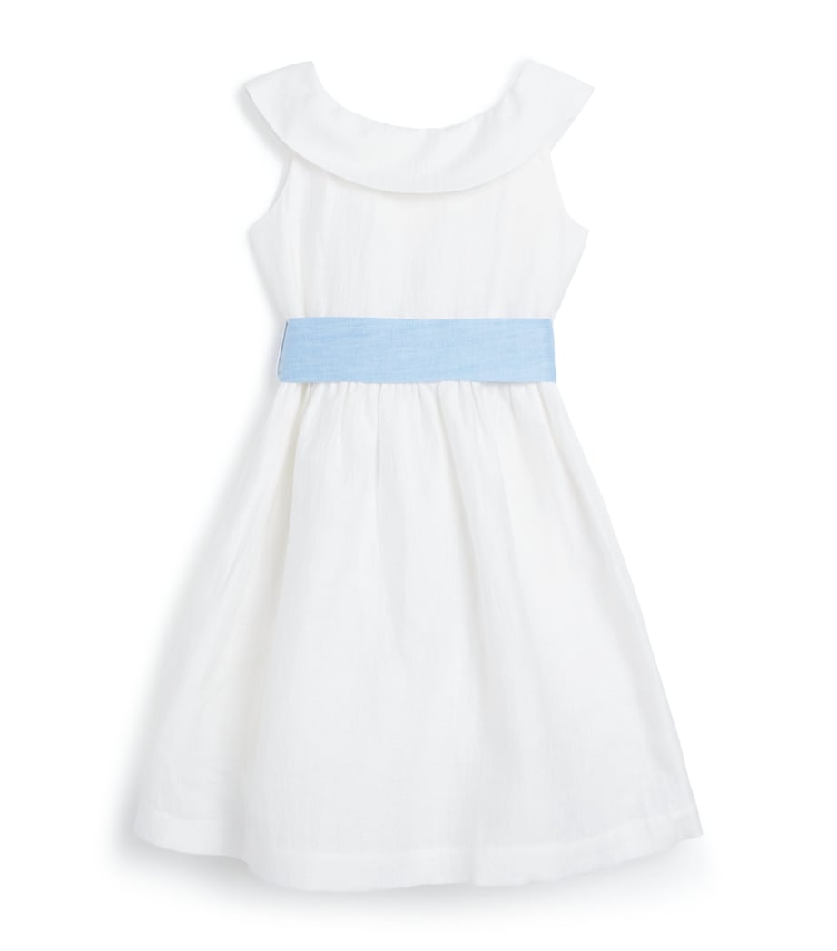 Il Gufo Linen-Blend Bow-Belt Dress (4-12 Years) Milk/light Blue Image 1