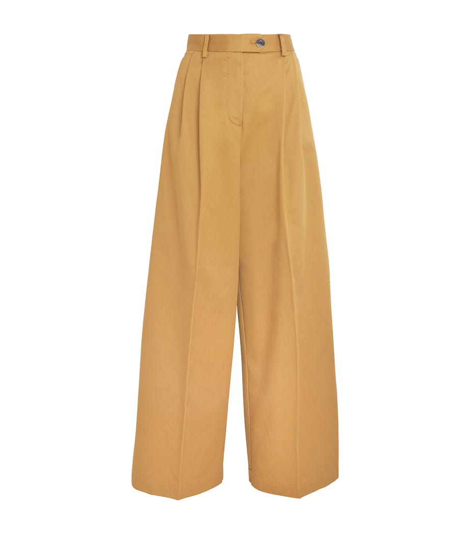 Cotton Pleated Wide-Leg Trousers OCHRE Image 1