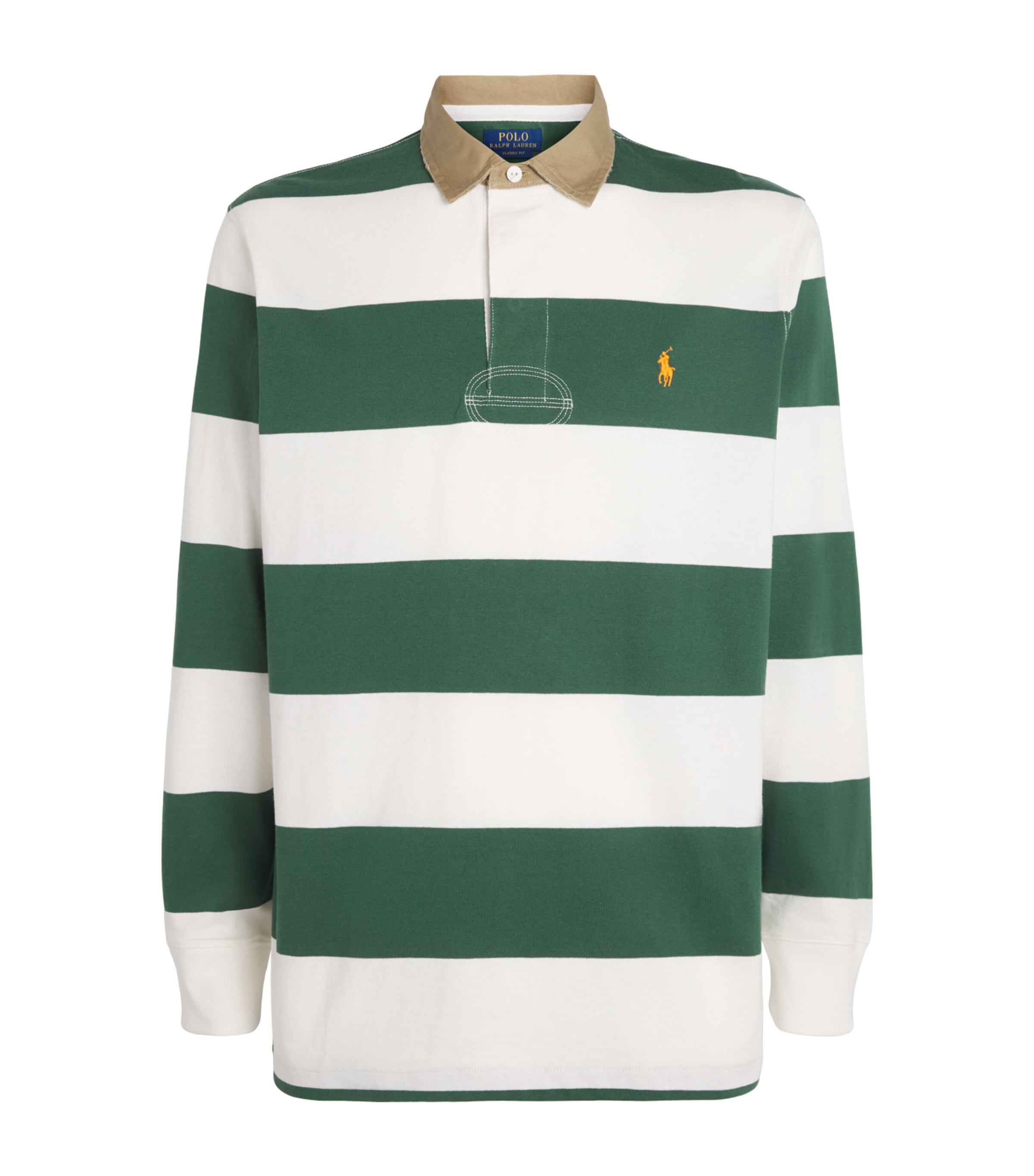 Cotton Stripe Polo Pony Rugby Shirt GREEN Image 1