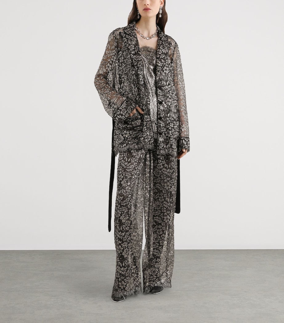 Lamé Lace Wide-Leg Trousers S0998-SILV Image 2
