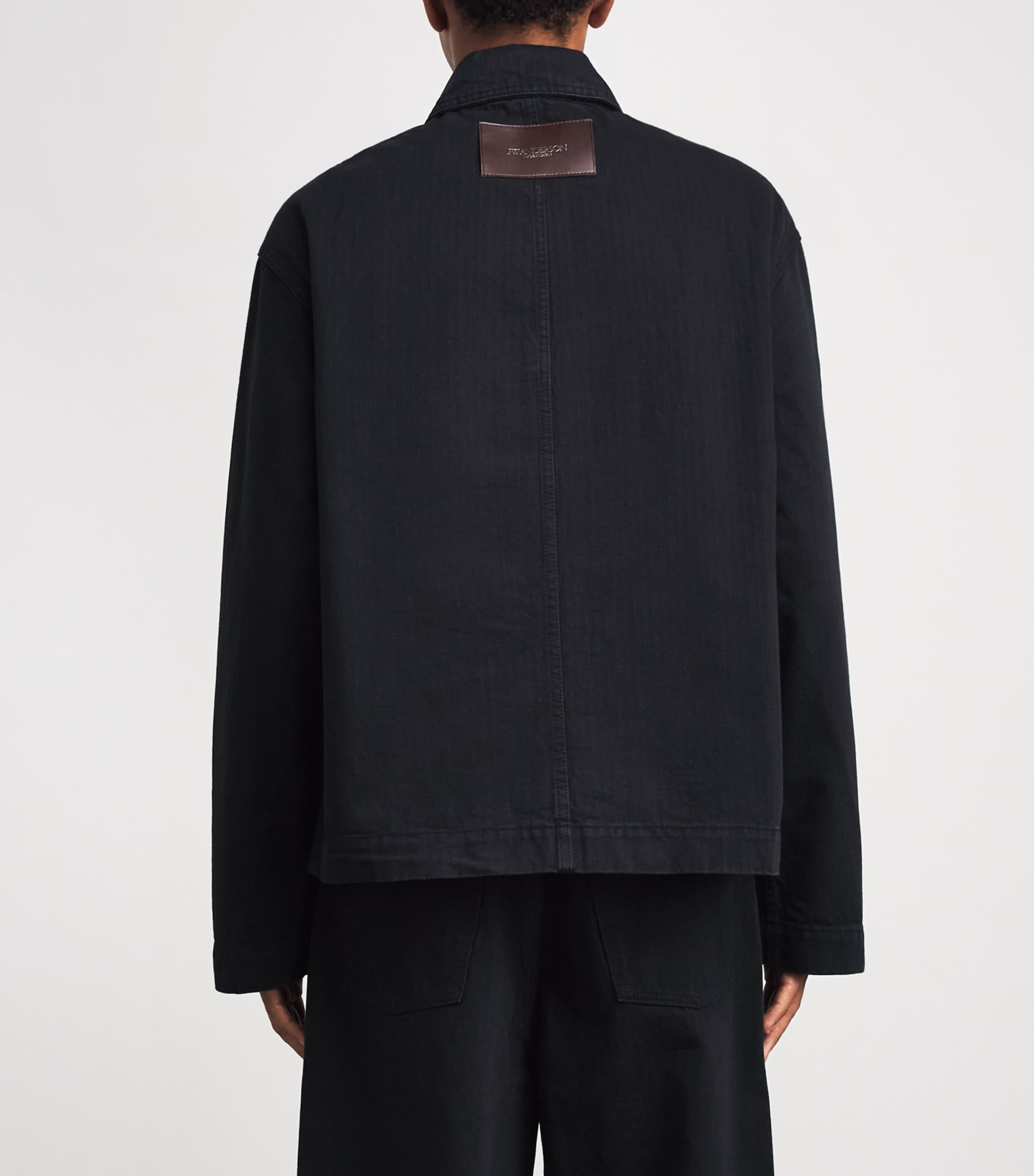 JW Anderson Mens Oversized Cotton Herringbone Shirt Black Image 5