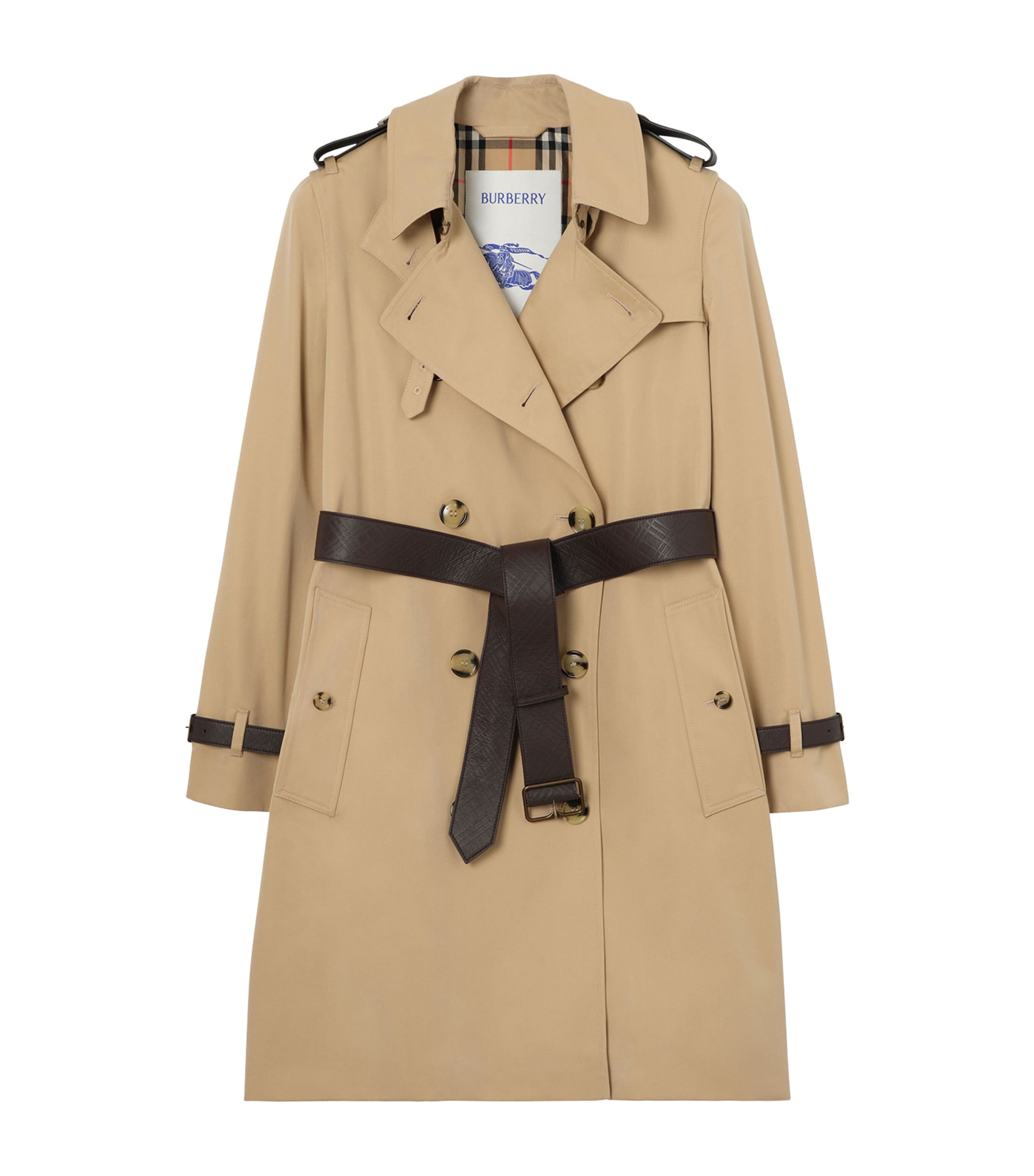 Burberry Womens Gabardine Kensington Mid-Length Trench Coat Honey Image 1