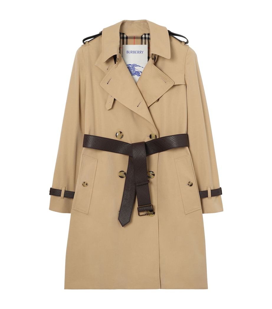 Burberry Womens Gabardine Kensington Mid-Length Trench Coat Honey Image 1