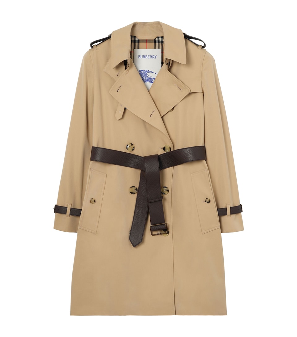 Burberry Gabardine Kensington Mid-Length Trench Coat Honey