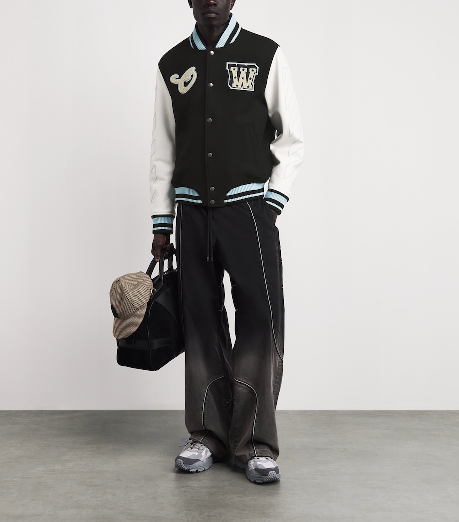 Off-White Mens Wool-Leather Logo Varsity Jacket Black Image 2