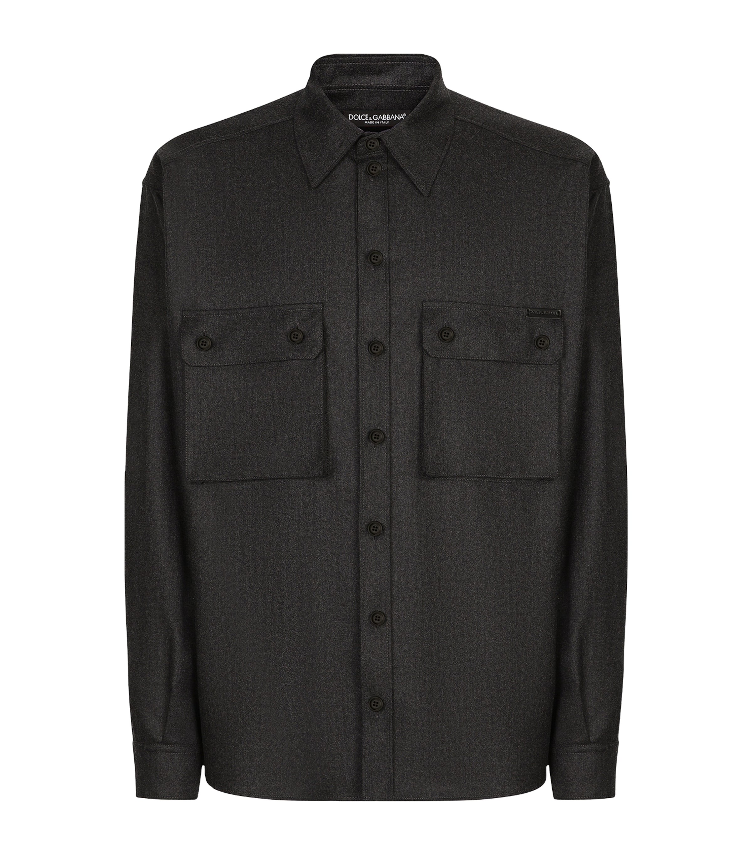 Dolce & Gabbana Virgin Wool Pocket-detail Shirt In Black