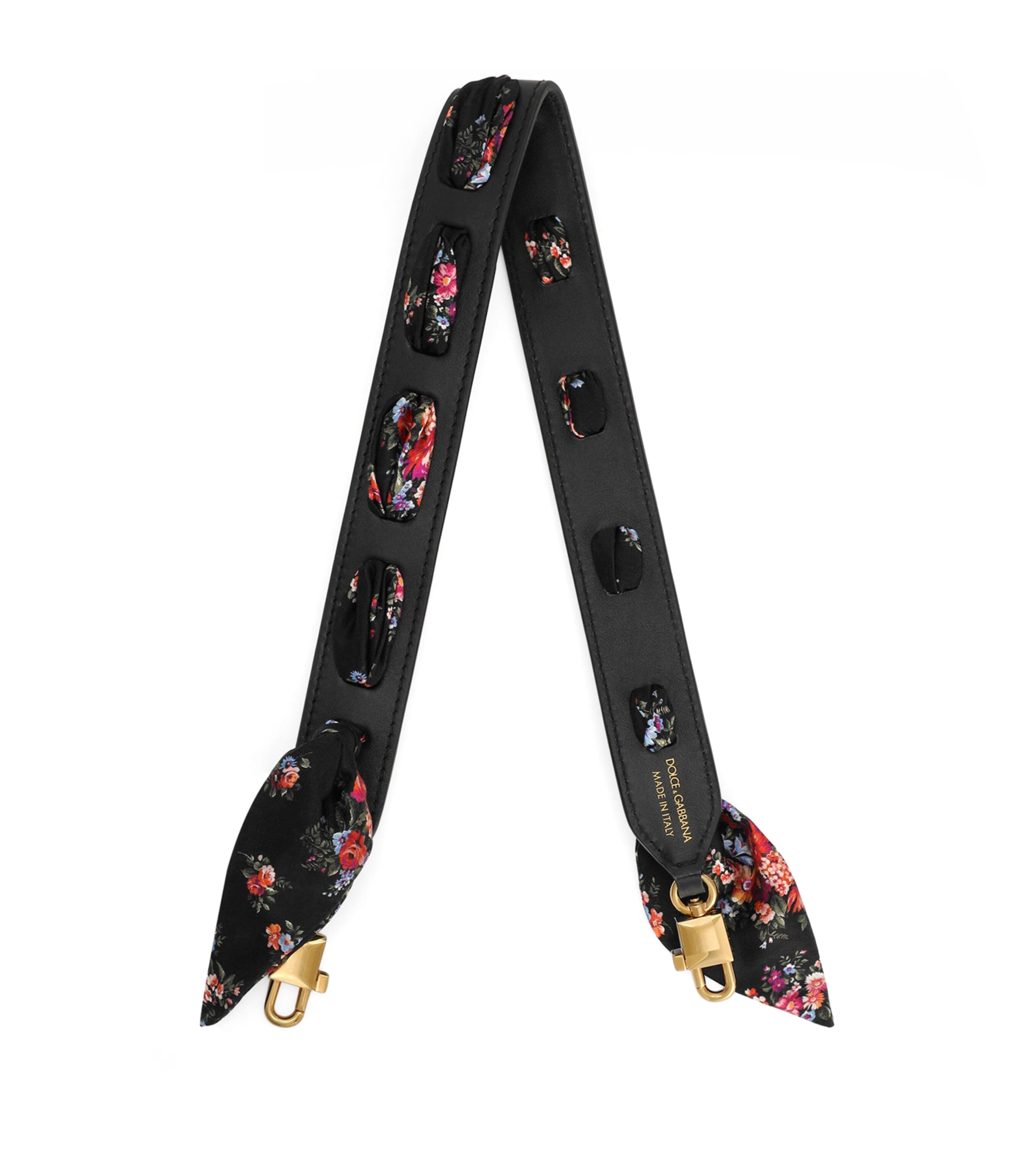 Leather-Silk Floral-Trim Bag Strap 8W919-NERO/MAZ. Image 1