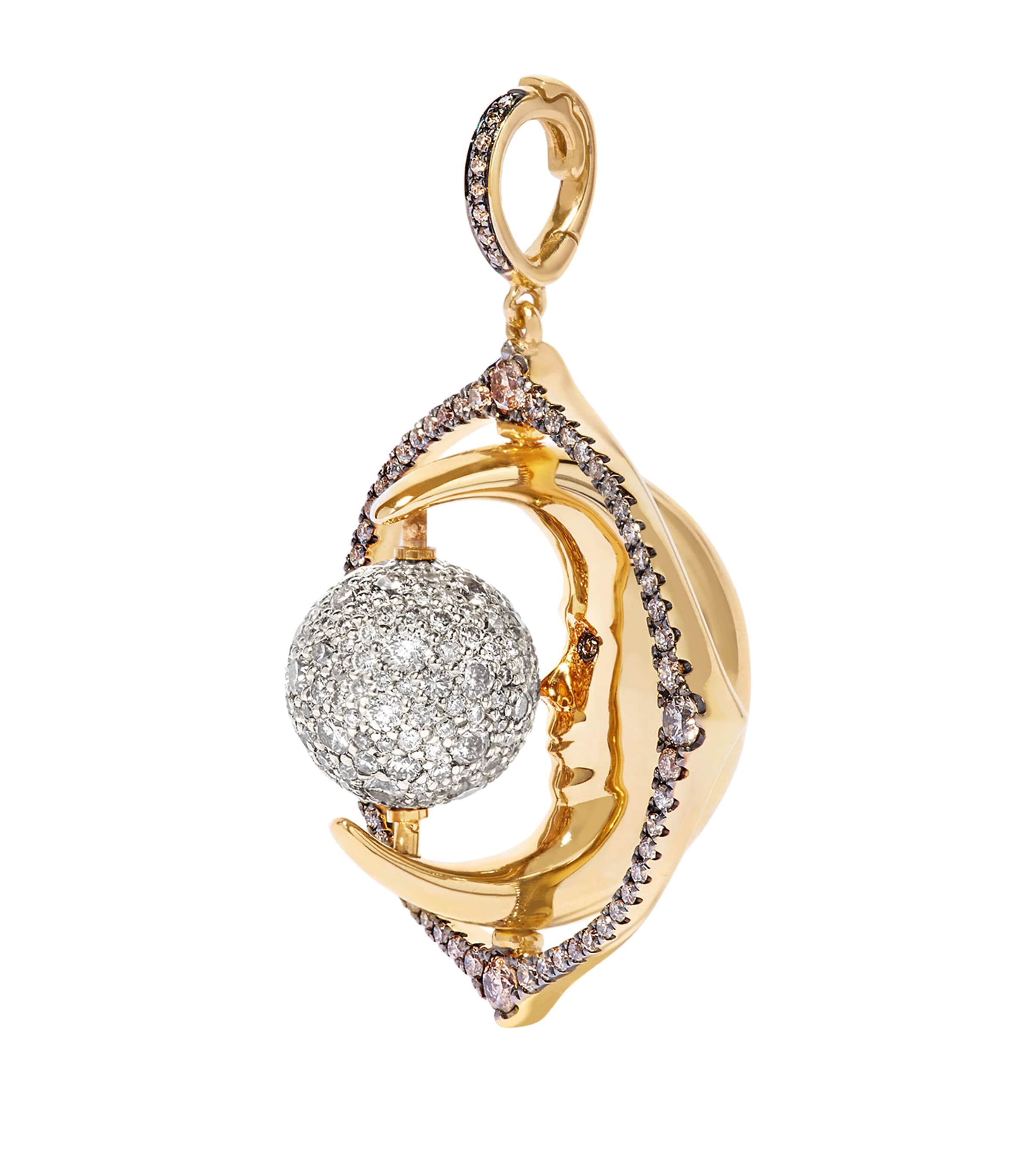Mixed Gold and Diamond Mythology Spinning Moon Charm YELLOW GOLD Image 2