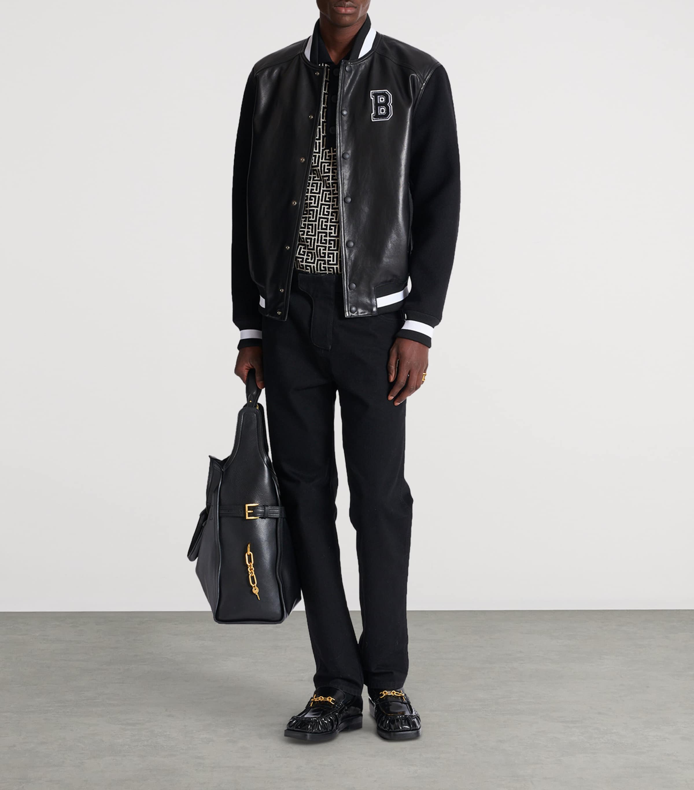 Leather-Wool Bomber Jacket EAP NOIR/NOIR Image 6