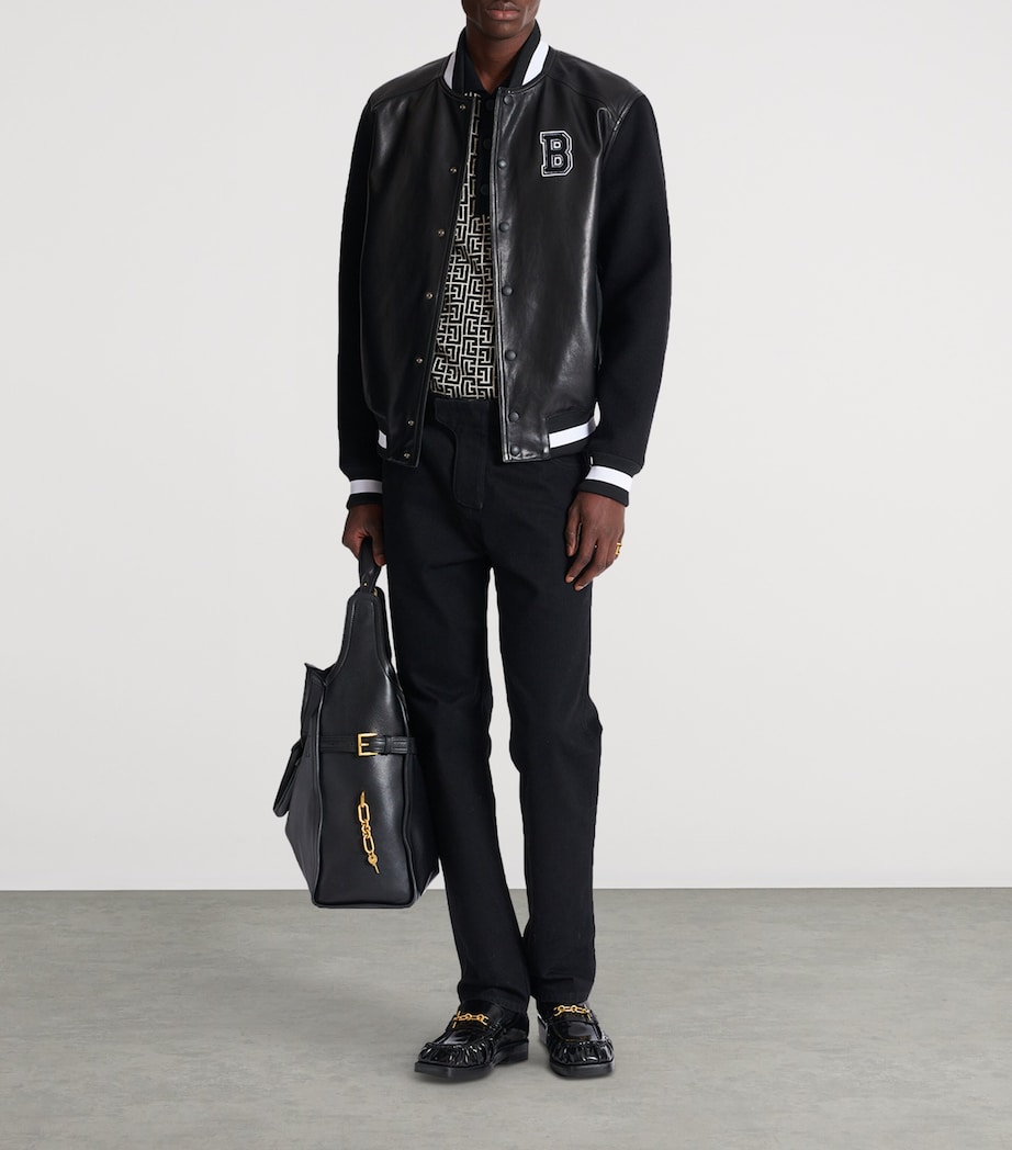 Leather-Wool Bomber Jacket EAP NOIR/NOIR Image 6