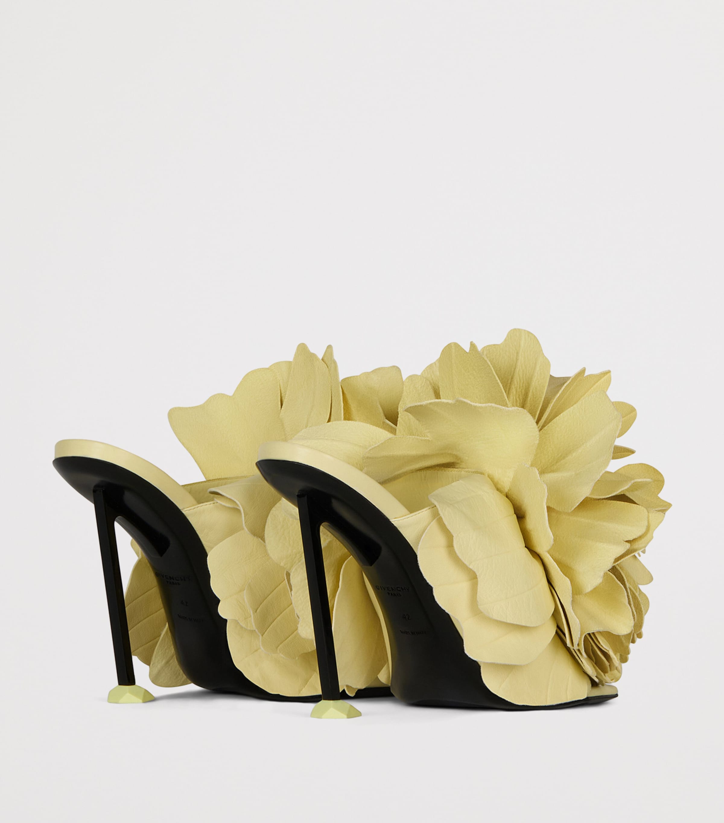 Givenchy Leather Boudoir Rose Heeled Mules 95 Pale Yellow Image 4