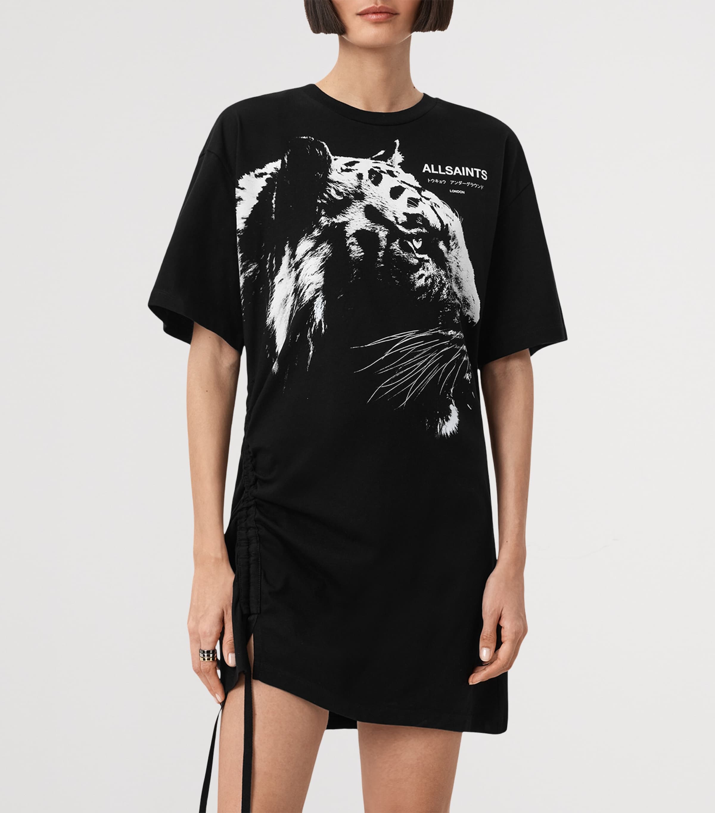 AllSaints Womens Organic Cotton Ivana Naiema T-Shirt Dress Black Image 3