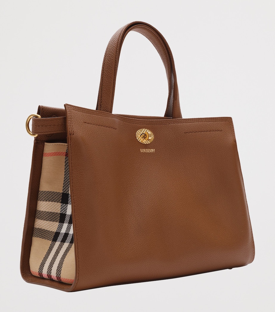 Burberry Womens Small Leather Cotswolds Check Tote Bag Hazel Image 4