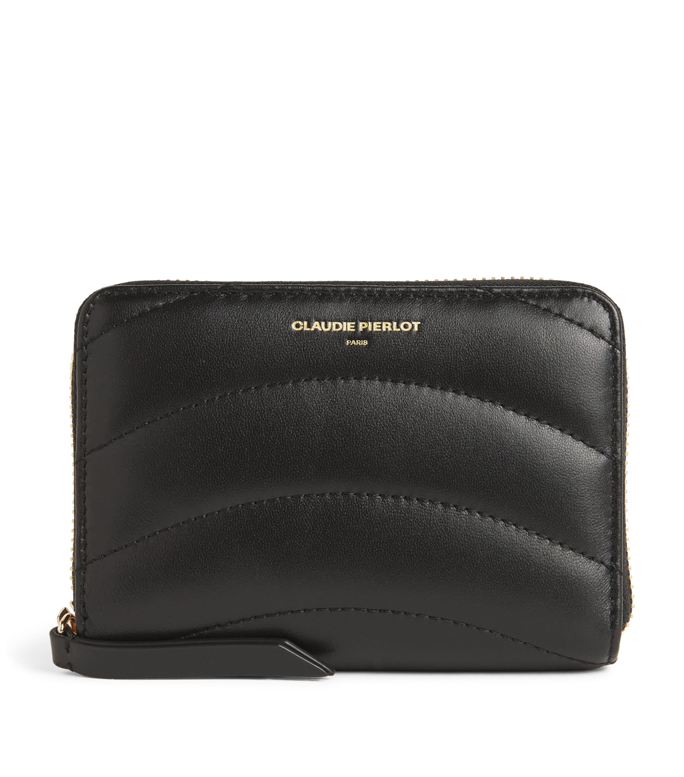 Claudie Pierlot Leather Quilted Alba Wallet In Black