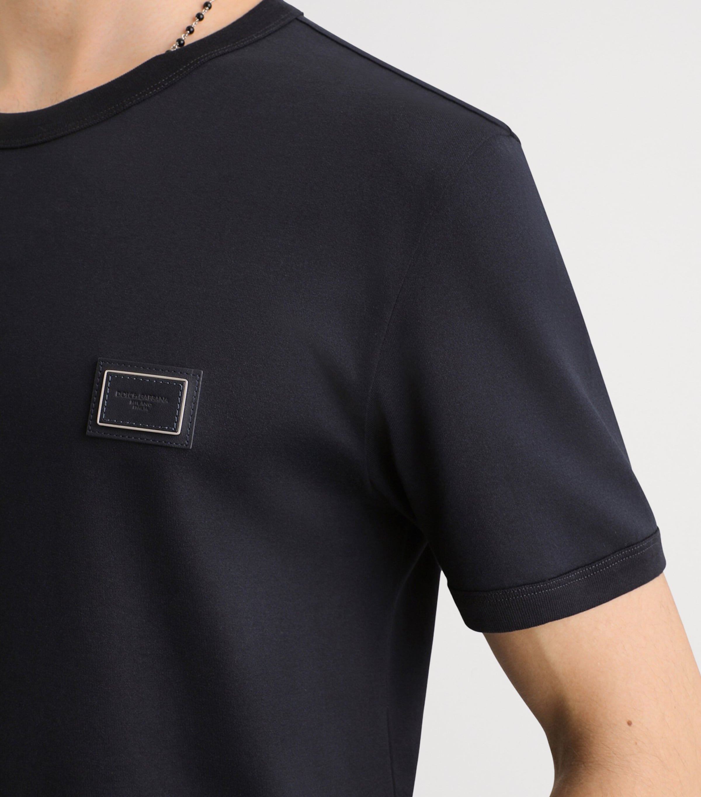 Dolce&Gabbana Mens Leather Patch T-Shirt Very Dark Blue Image 5