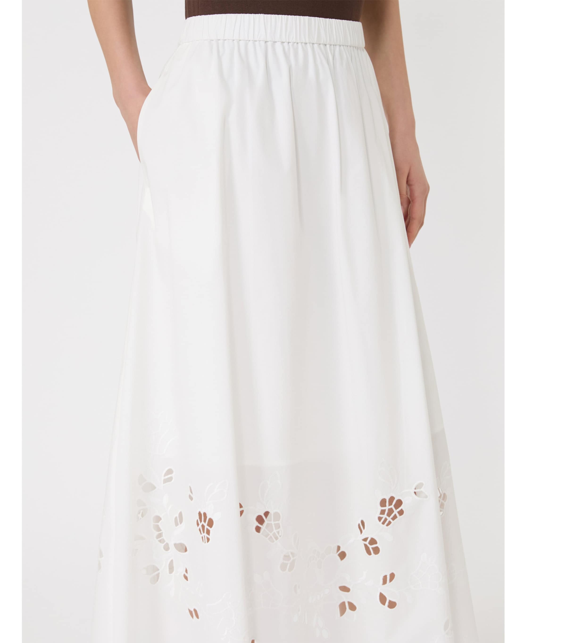 Weekend Max Mara Womens Cotton Cut-Out Midi Skirt White Image 5