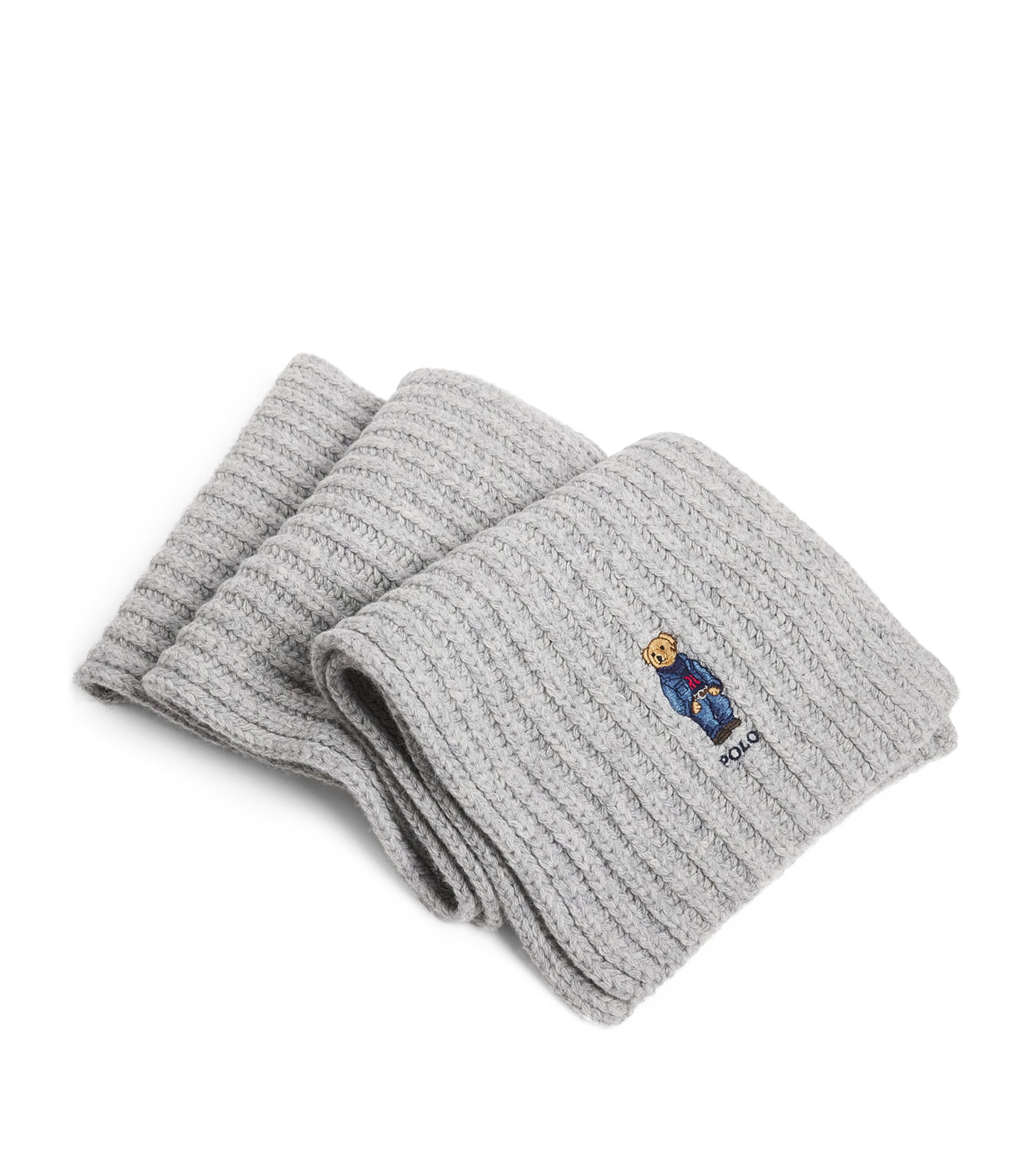 Wool-Blend Polo Bear Scarf GREY Image 1